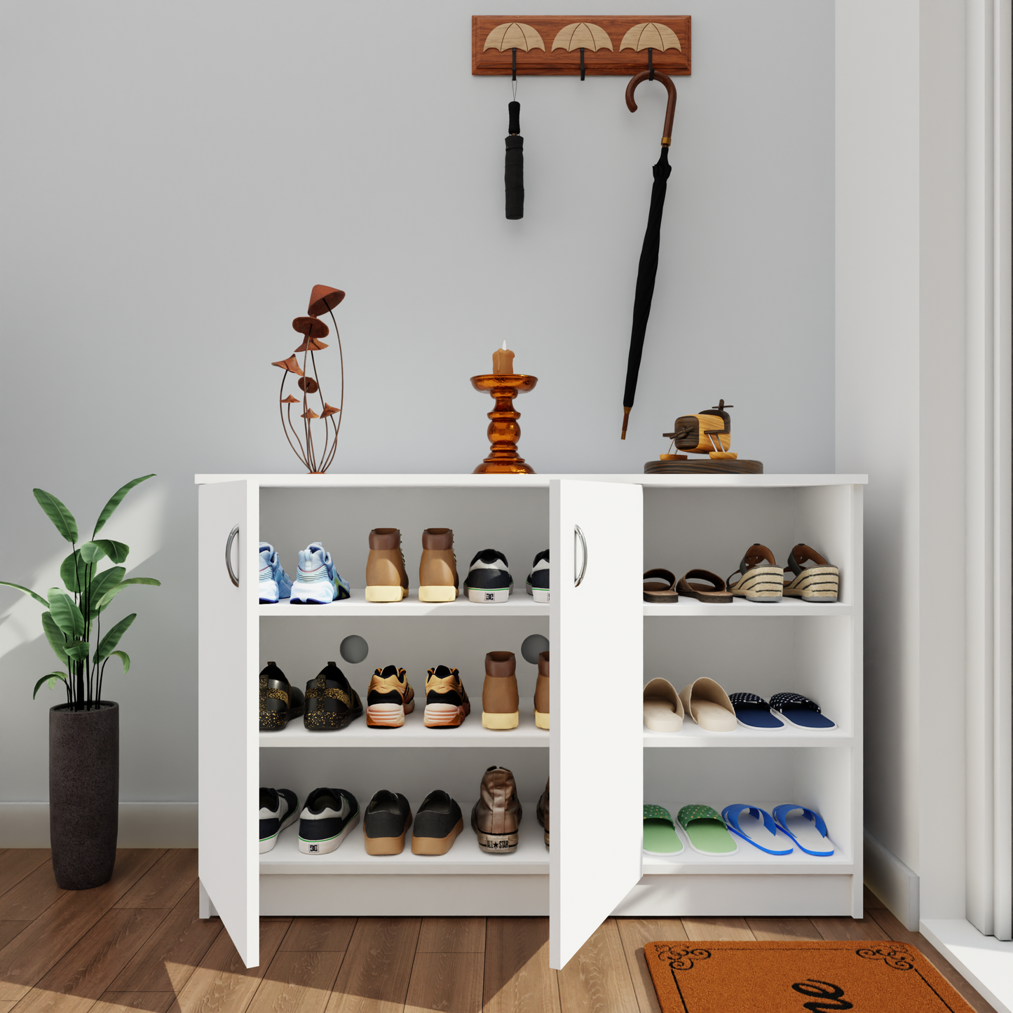 Shoe Rack with Doors and Open shelves, Shoe Storage ,Shoe Cabinet for Hallway, Shoe Storage, Organizer Unit for Entryway