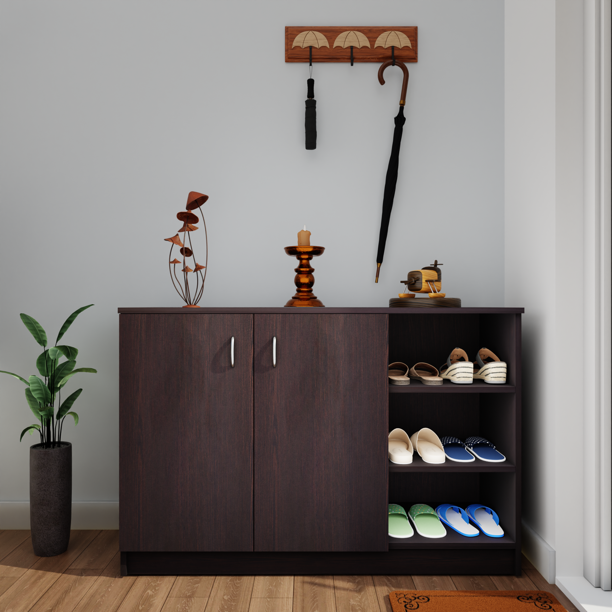 KAYA | Two Door and One Open Shoe Rack VIKI FURNITURE Wenge