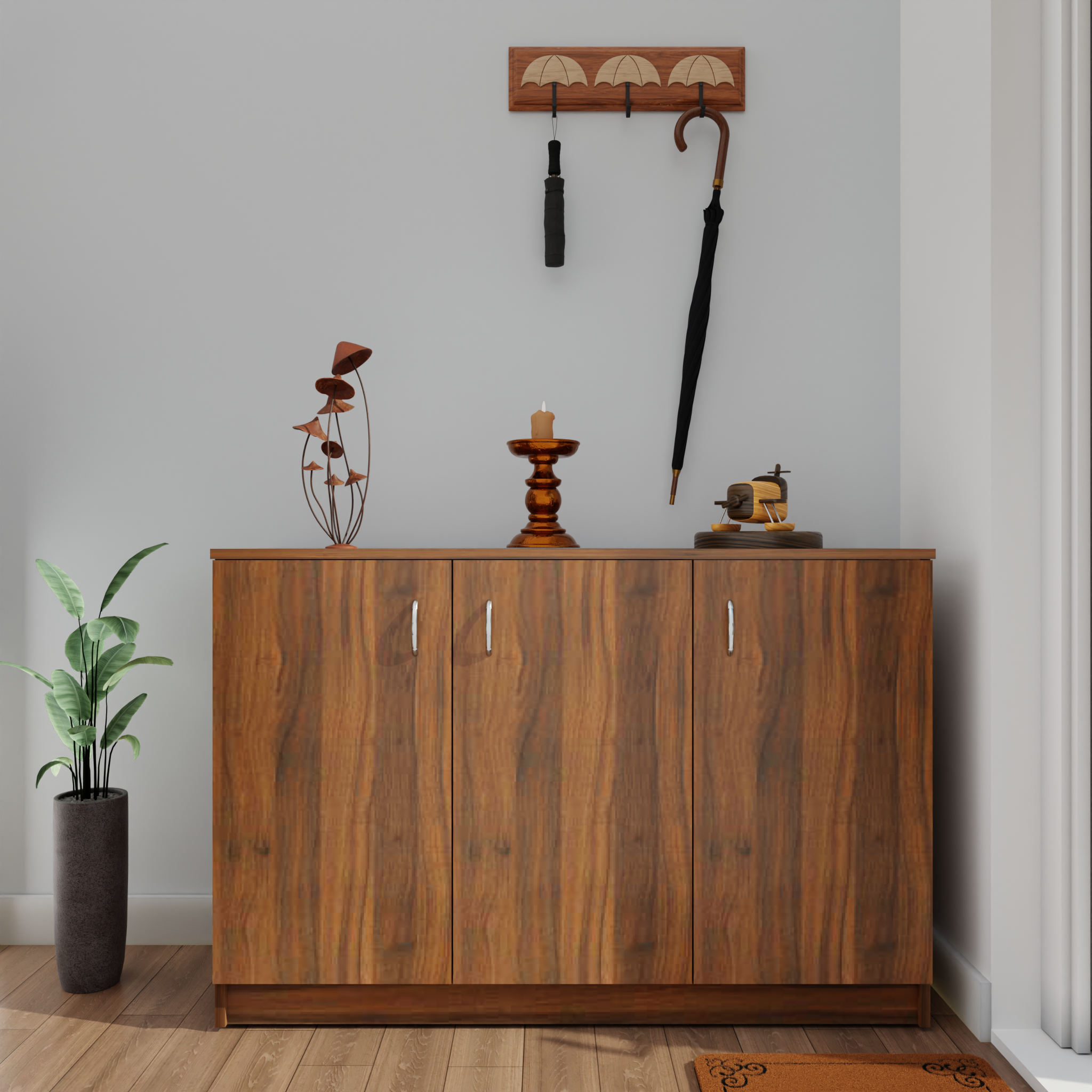 KAYA | Three Door Shoe Rack VIKI FURNITURE Walnet