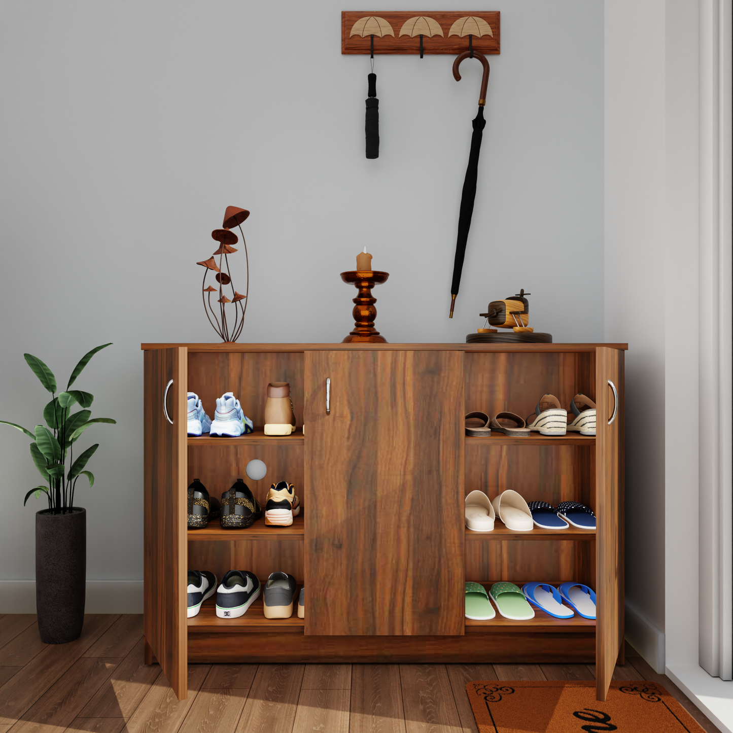 Shoe Rack with Doors and Open shelves, Shoe Storage ,Shoe Cabinet for Hallway, Shoe Storage, Organizer Unit for Entryway