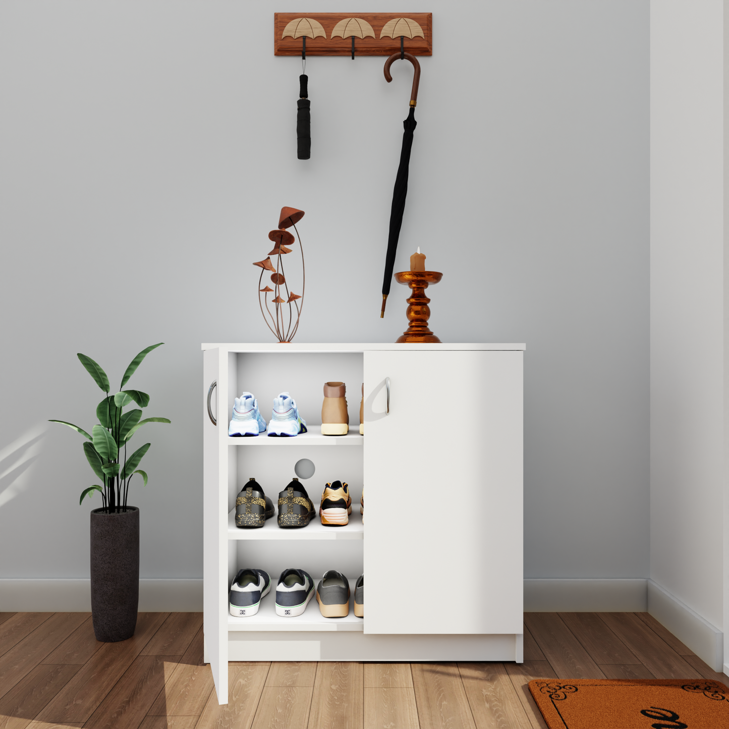 Shoe Rack with Doors and Open shelves, Shoe Storage ,Shoe Cabinet for Hallway, Shoe Storage, Organizer Unit for Entryway