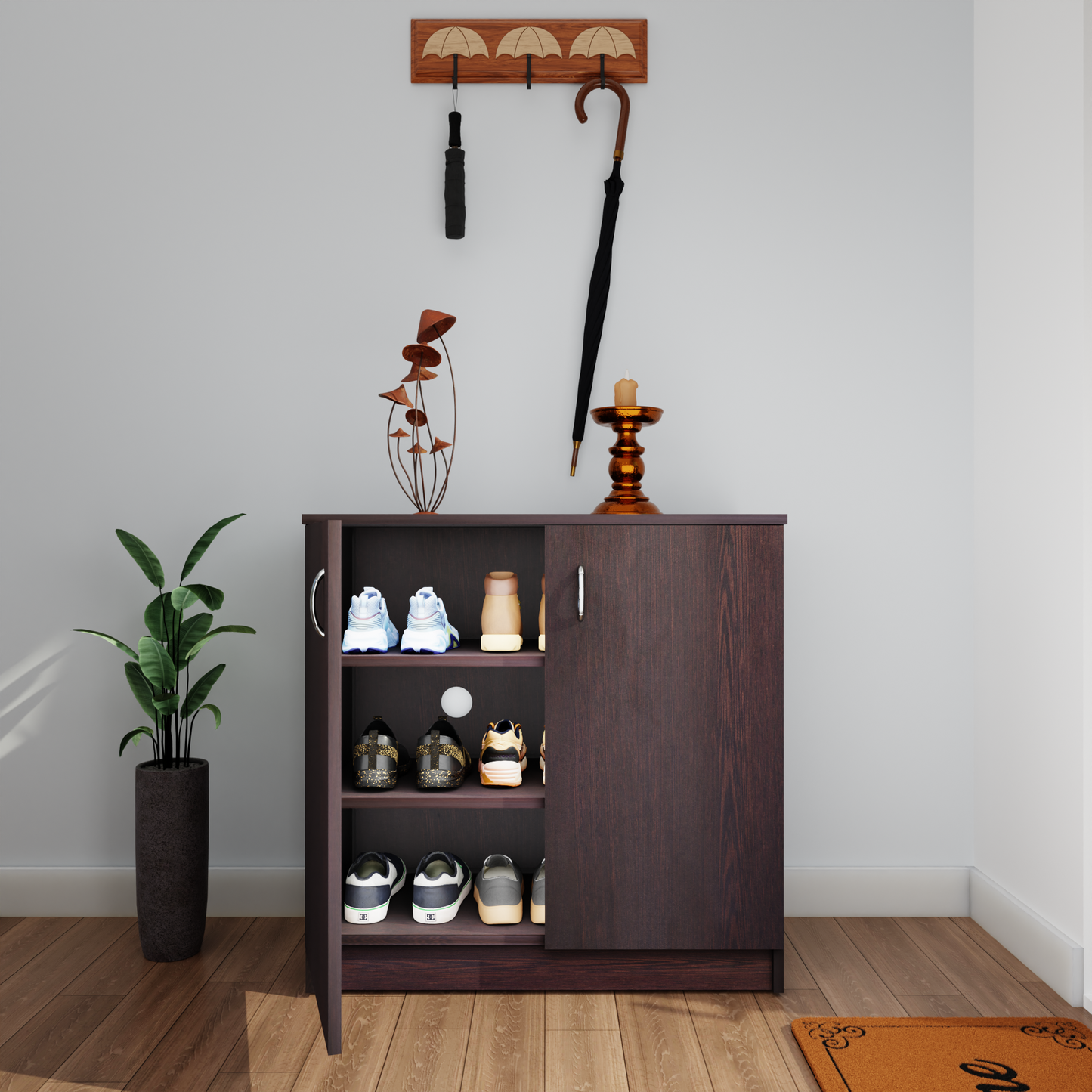 Shoe Rack with Doors and Open shelves, Shoe Storage ,Shoe Cabinet for Hallway, Shoe Storage, Organizer Unit for Entryway