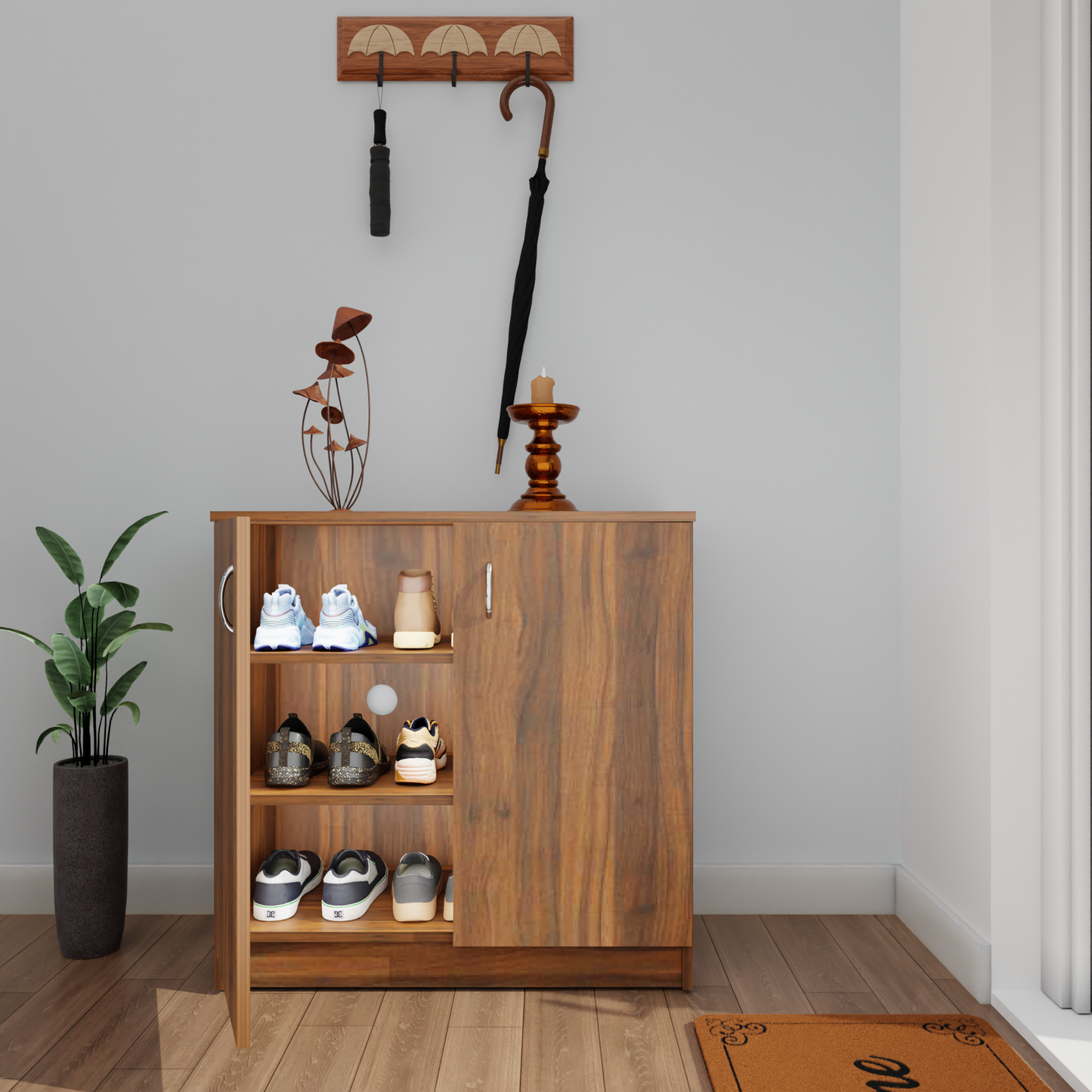 Shoe Rack with Doors and Open shelves, Shoe Storage ,Shoe Cabinet for Hallway, Shoe Storage, Organizer Unit for Entryway