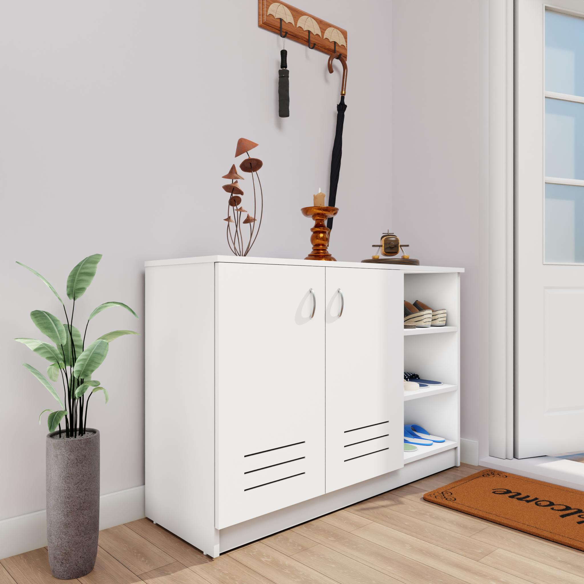 KAYA | Two Louver Door and One Open Shoe Rack  VIKI FURNITURE   