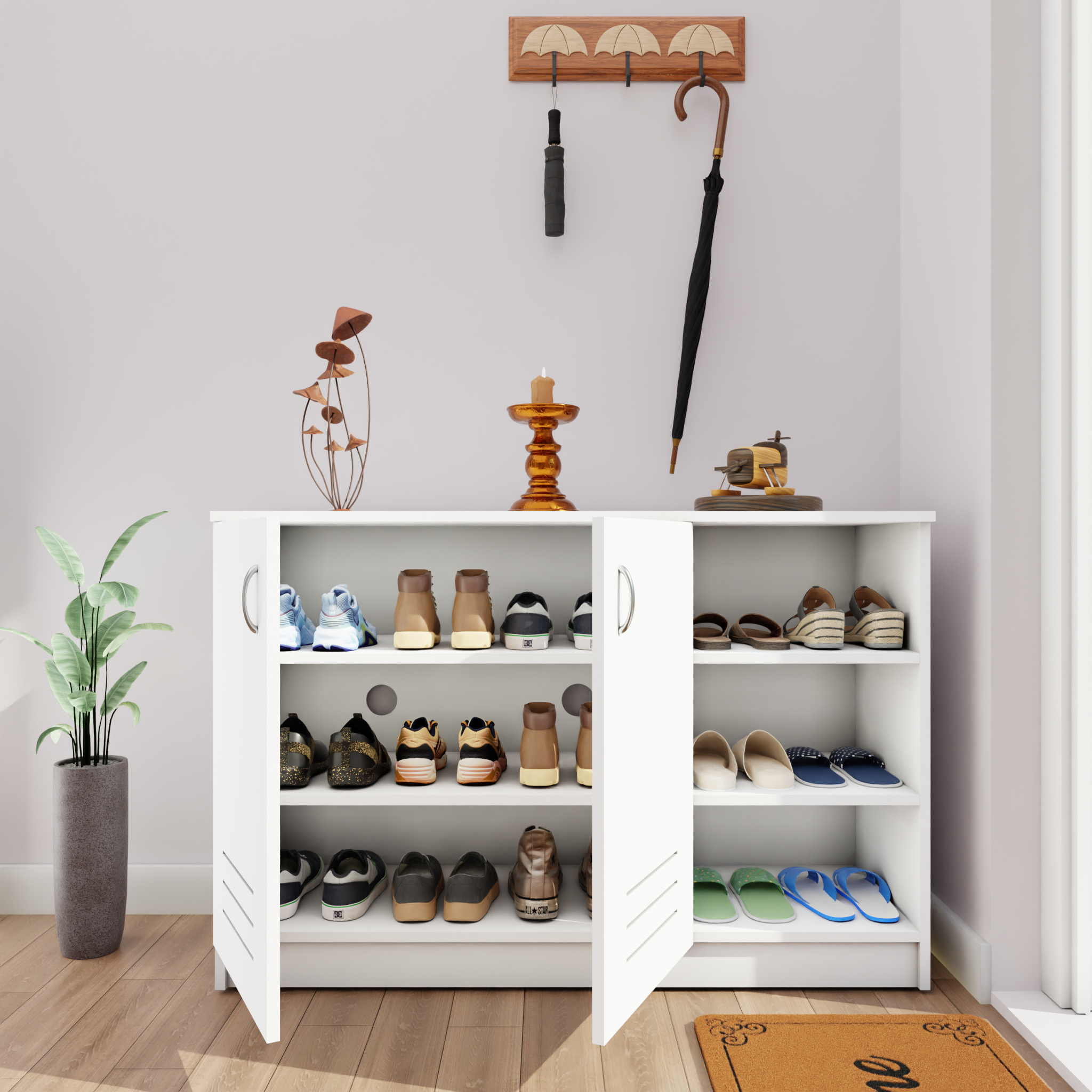 KAYA | Two Louver Door and One Open Shoe Rack  VIKI FURNITURE   