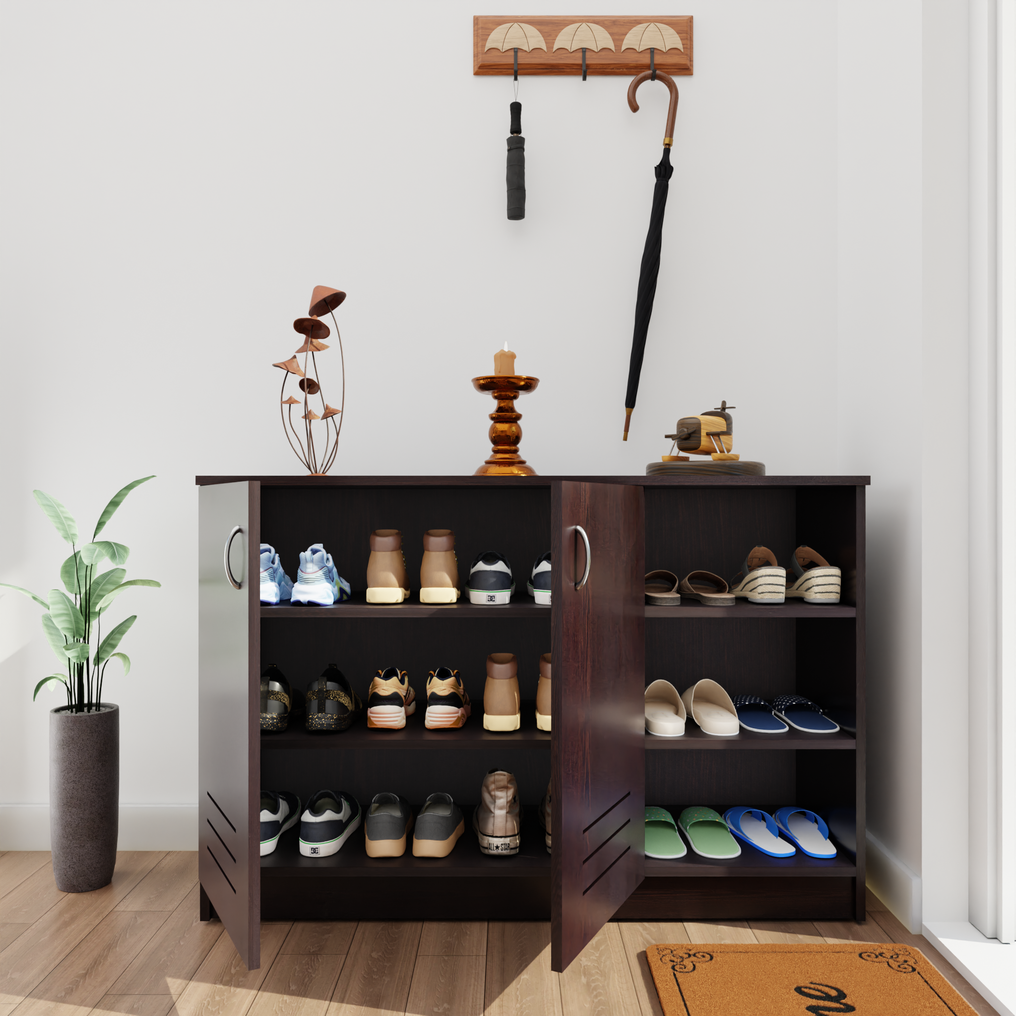 KAYA | Two Louver Door and One Open Shoe Rack  VIKI FURNITURE   