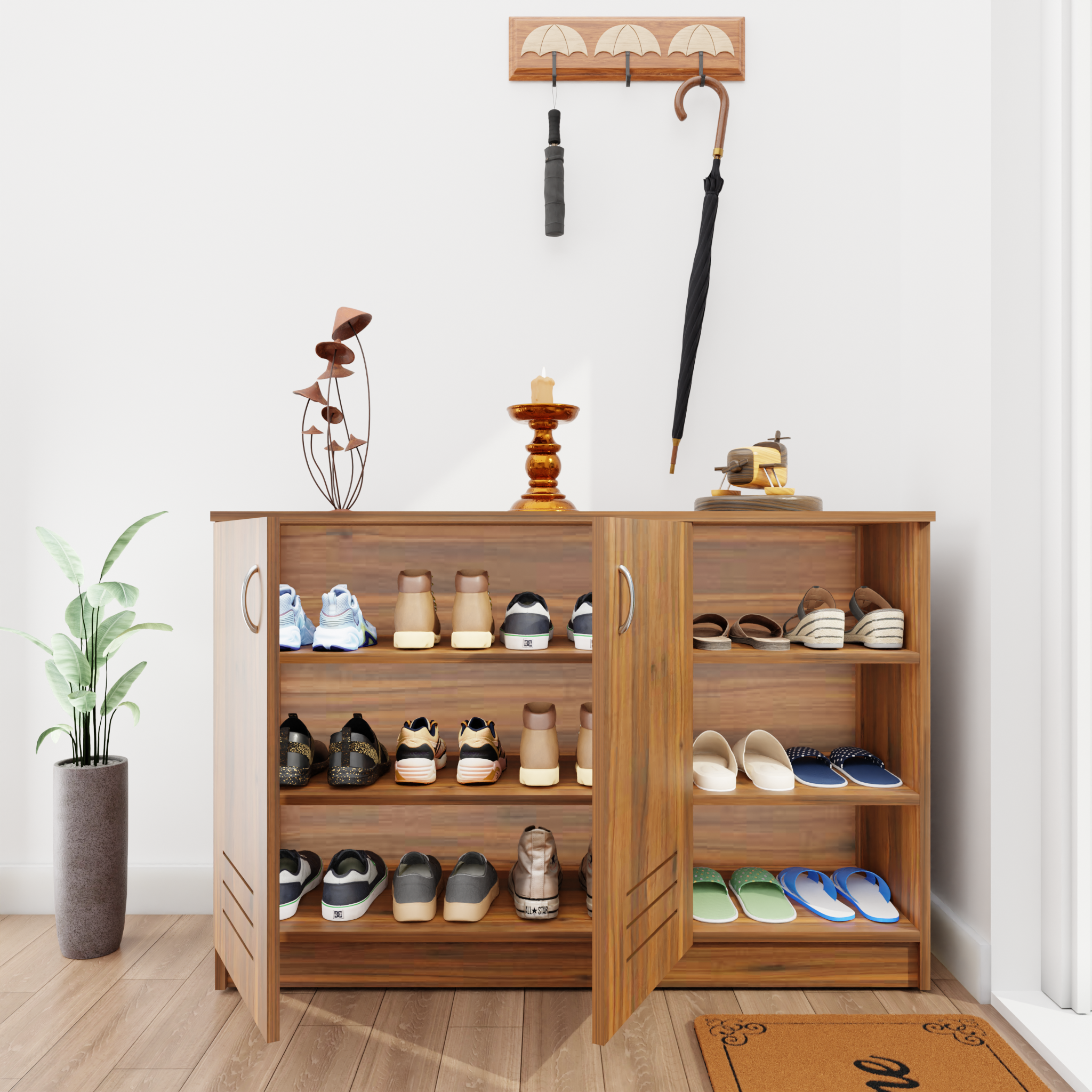 KAYA | Two Louver Door and One Open Shoe Rack  VIKI FURNITURE   