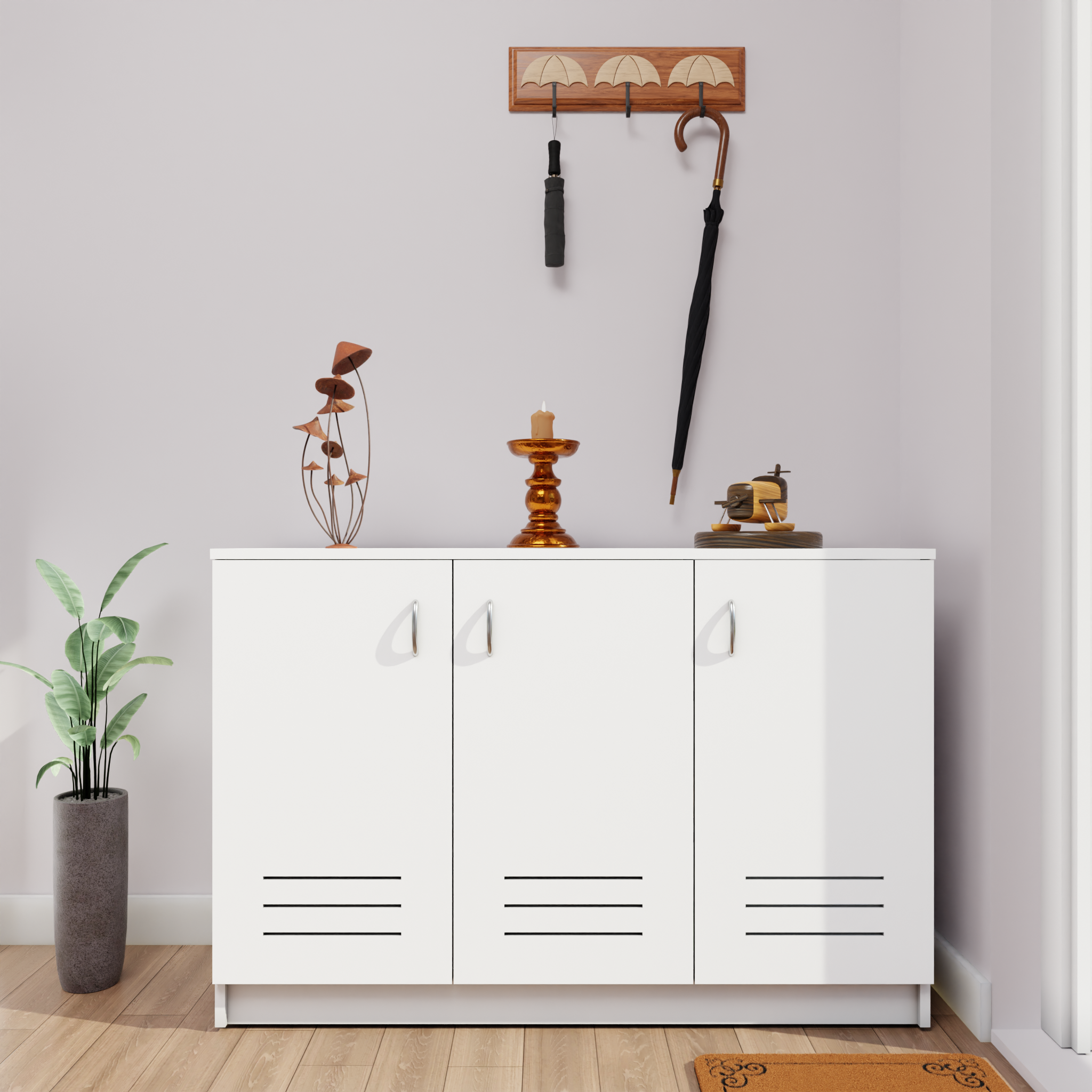 KAYA | Three Louver Door Shoe Rack VIKI FURNITURE White