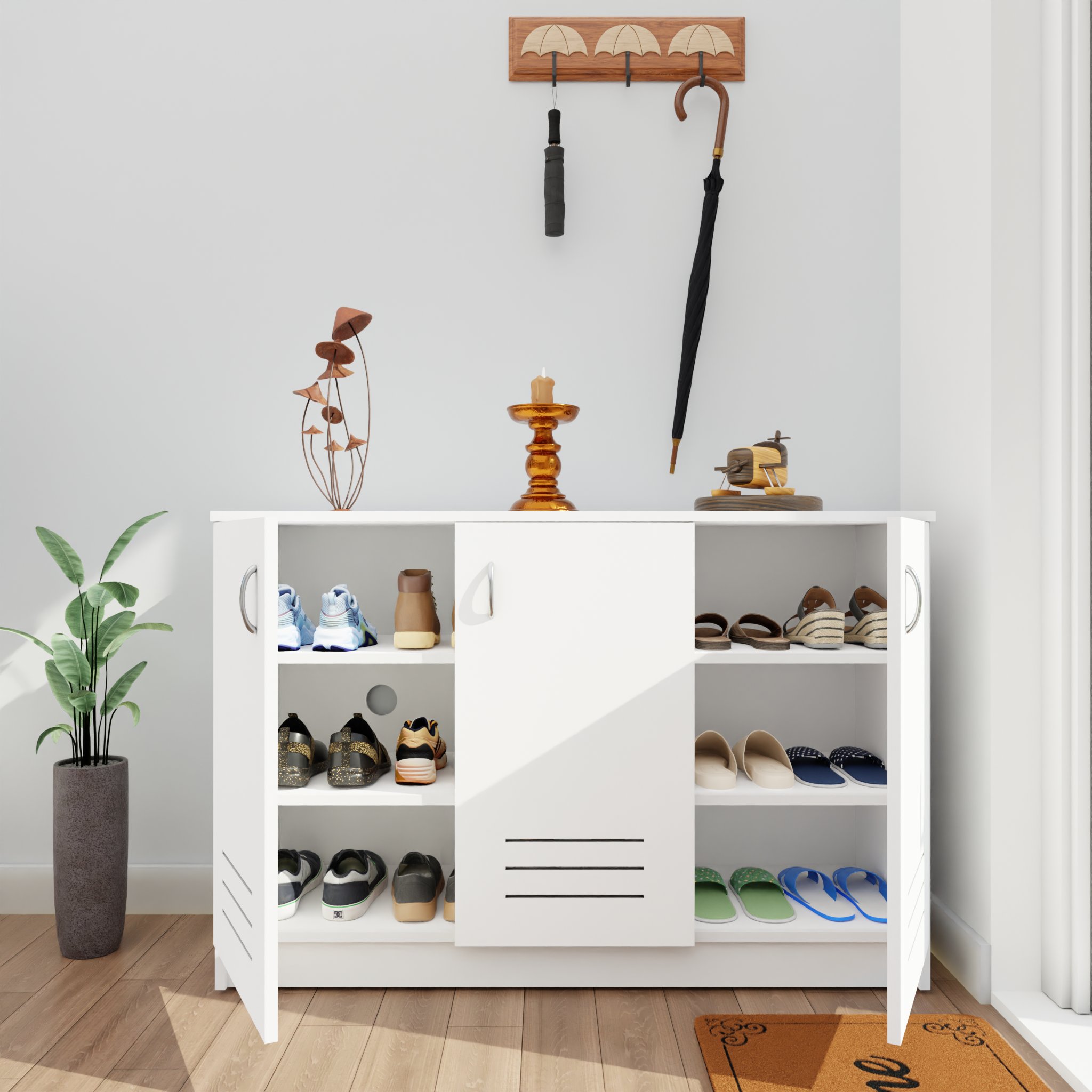KAYA | Three Louver Door Shoe Rack VIKI FURNITURE