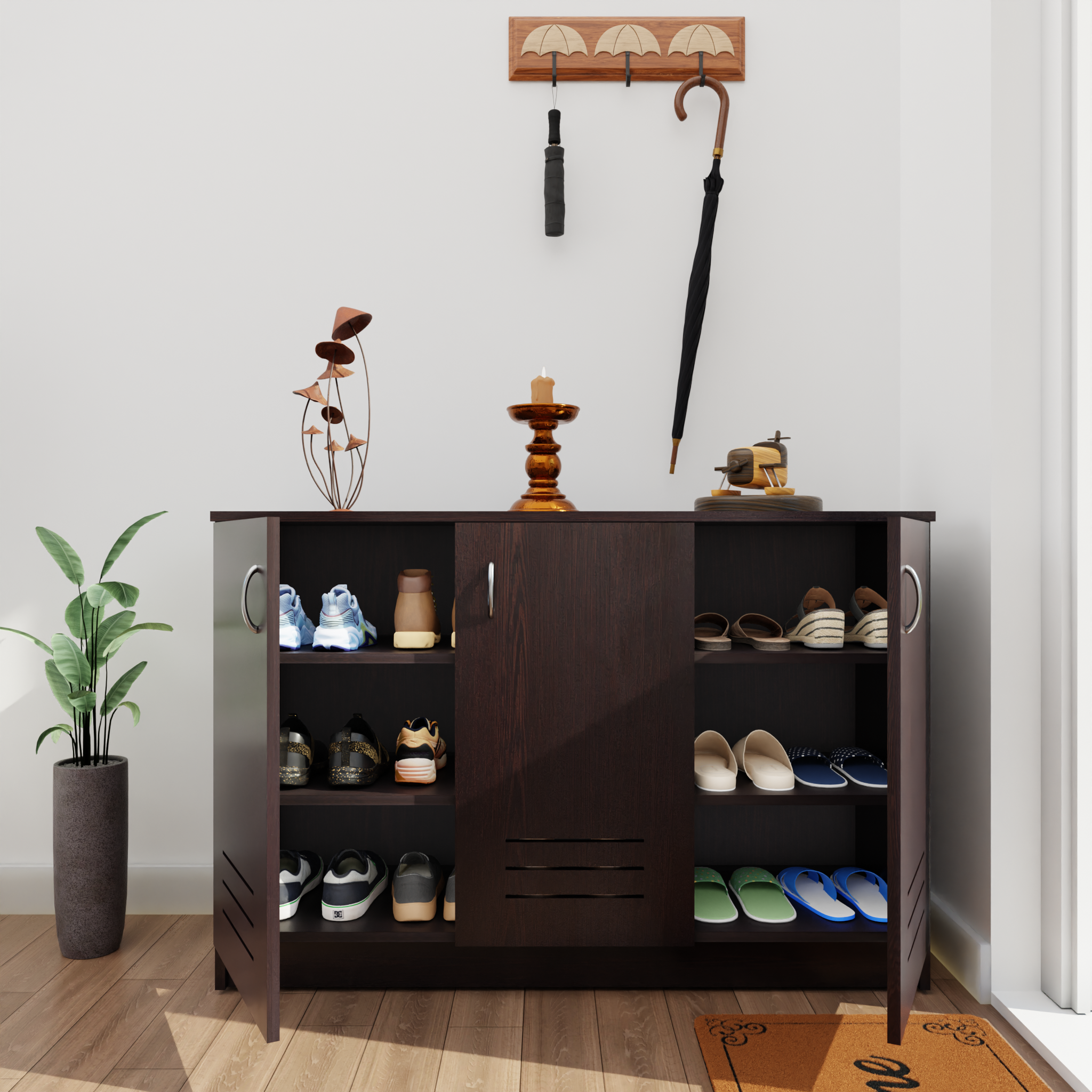 KAYA | Three Louver Door Shoe Rack VIKI FURNITURE