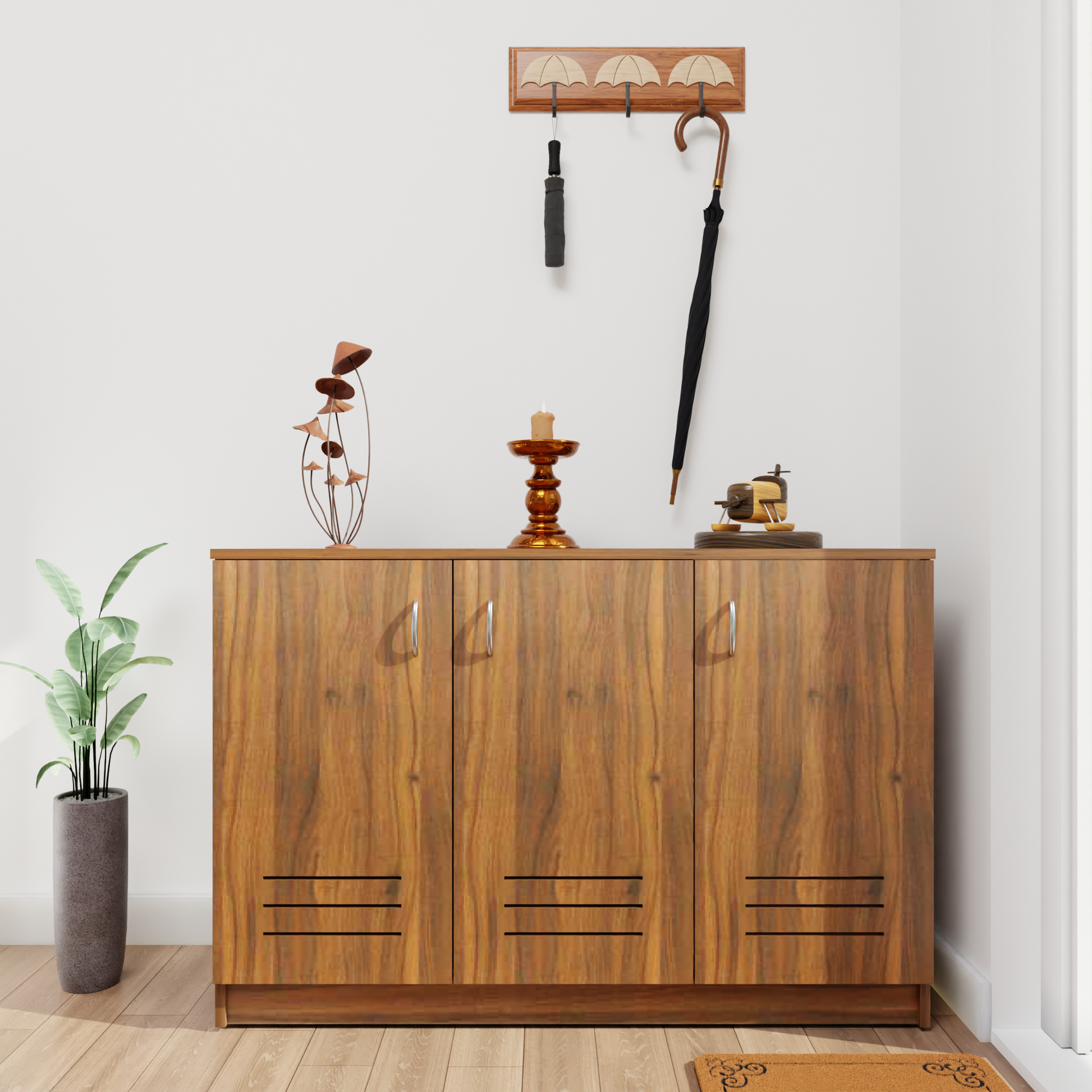 KAYA | Three Louver Door Shoe Rack VIKI FURNITURE Walnet