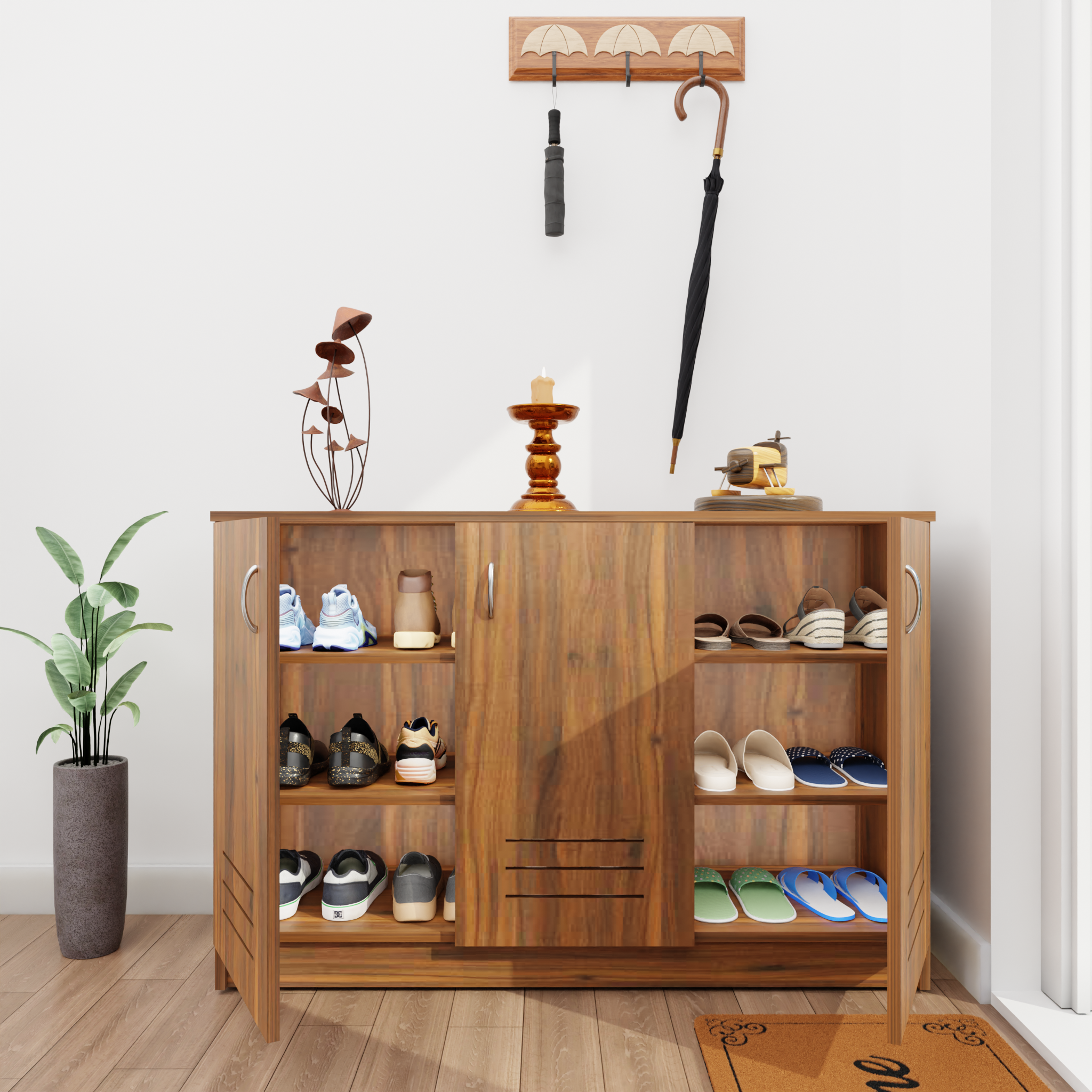 KAYA | Three Louver Door Shoe Rack VIKI FURNITURE