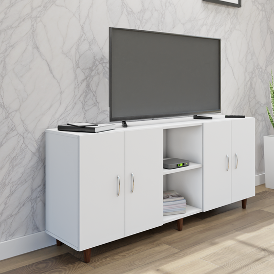 TV Unit | 4 Doors, Open Shelves | Single Color TV & Entertainment Unit VIKI FURNITURE Frosty White