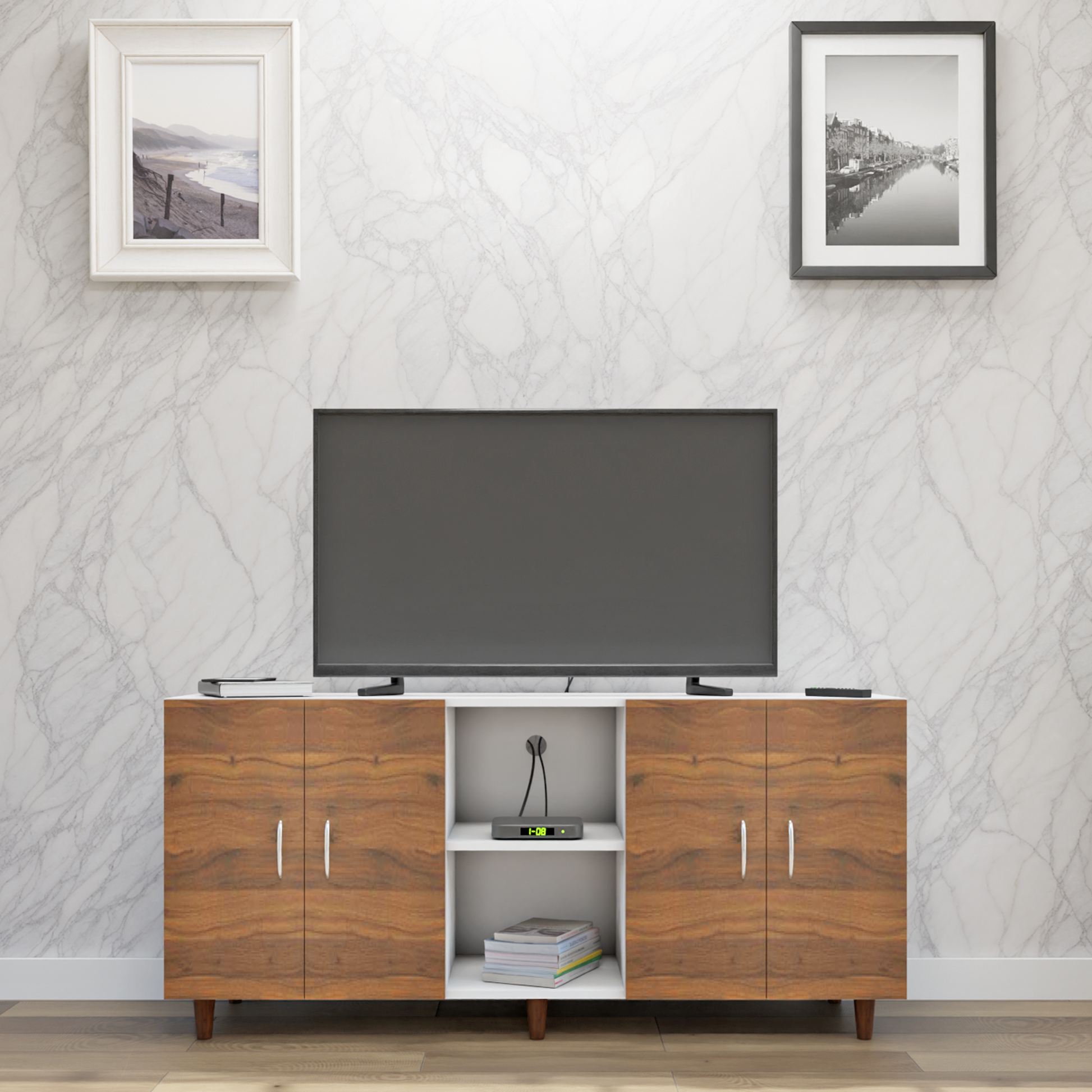 TV Unit | 4 Doors, Open Shelves | Dual Color TV & Entertainment Unit VIKI FURNITURE
