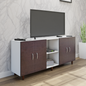 TV Unit | 4 Doors, Open Shelves | Dual Color TV & Entertainment Unit VIKI FURNITURE Frosty White with Dark Wenge