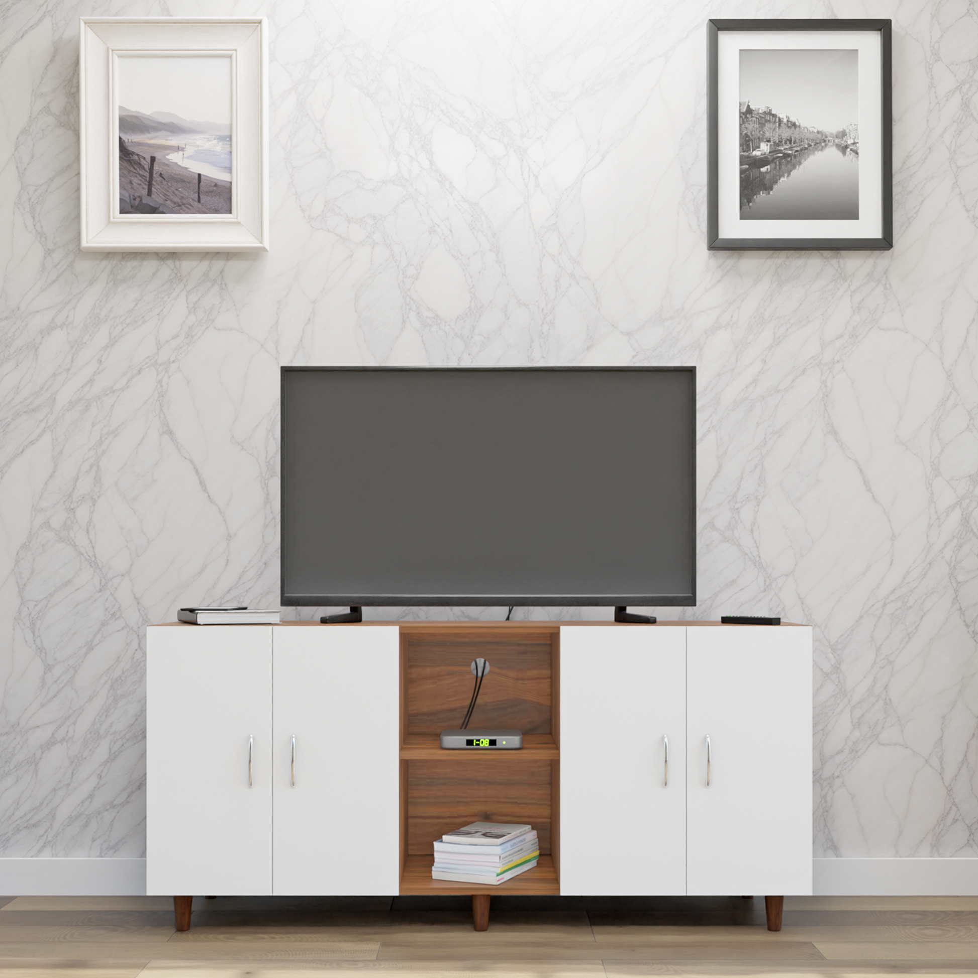 TV Unit | 4 Doors, Open Shelves | Dual Color TV & Entertainment Unit VIKI FURNITURE
