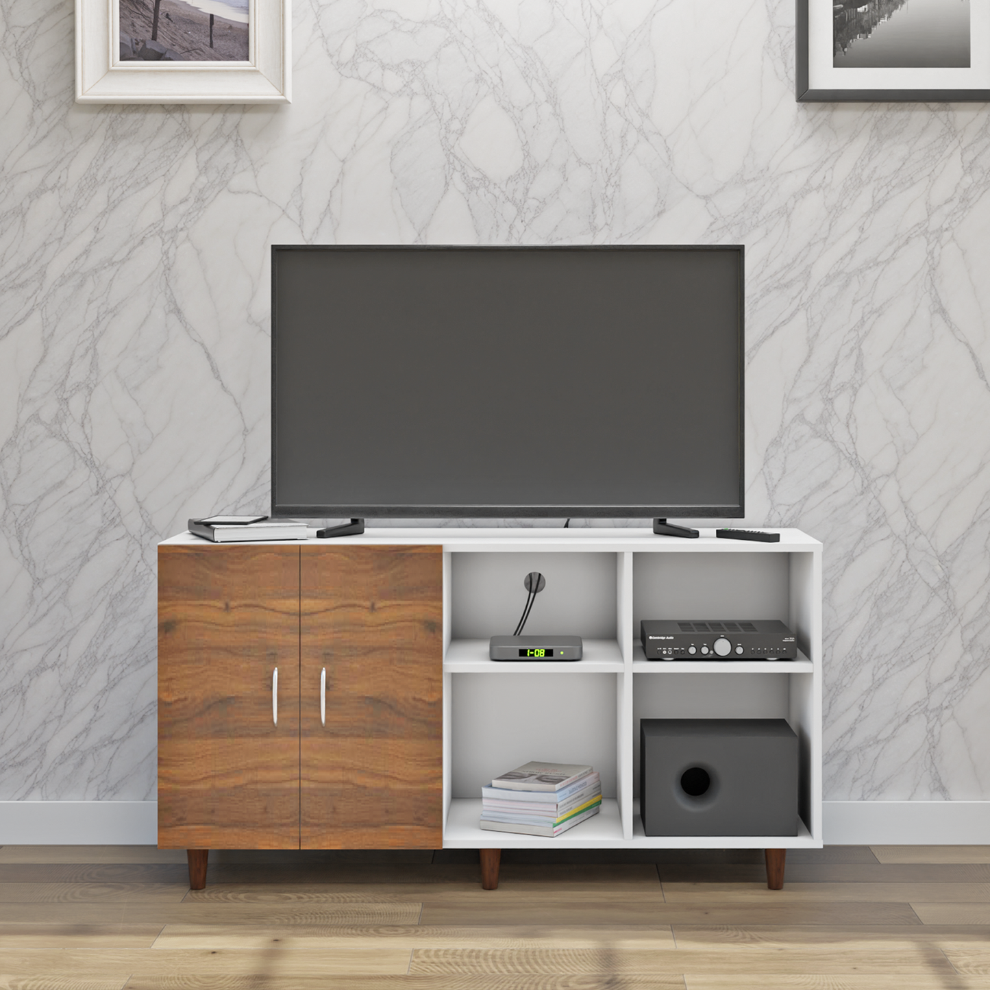 TV Unit | 2 Door, Open Shelves | Dual Color TV & Entertainment Unit VIKI FURNITURE