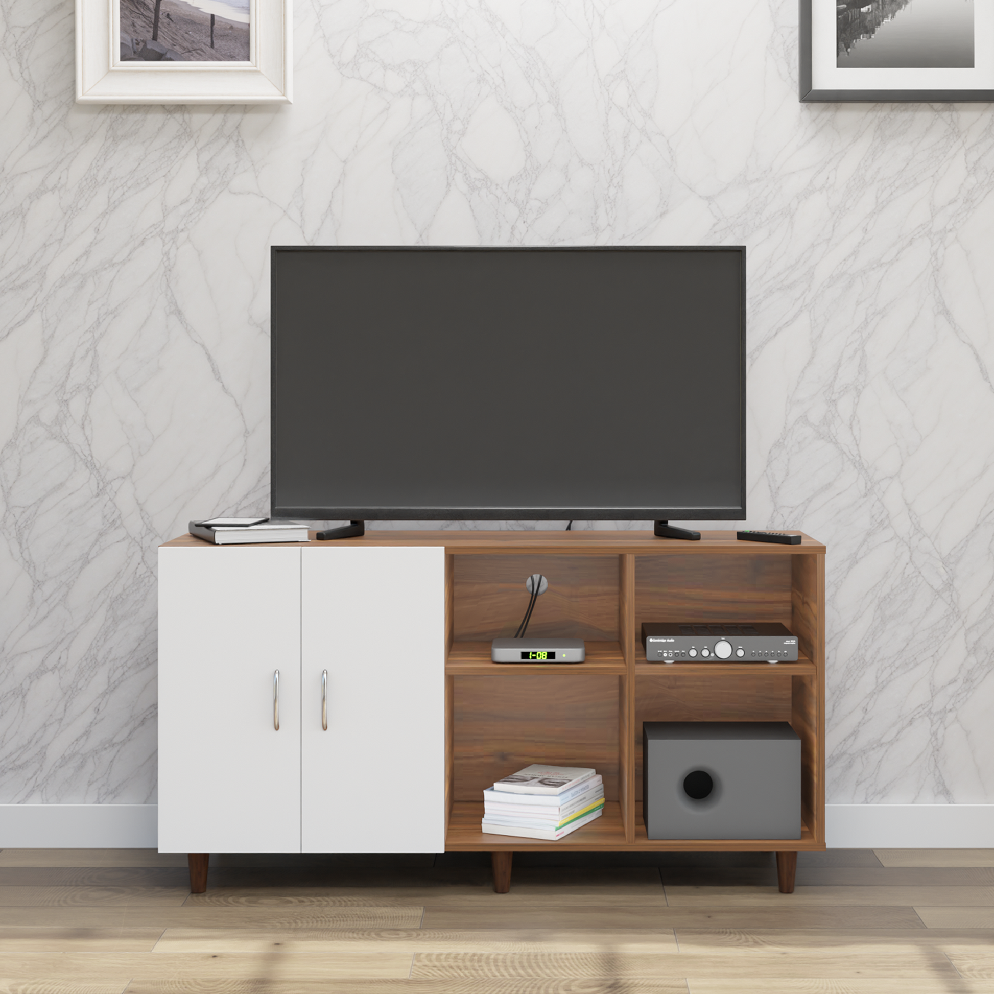 TV Unit | 2 Door, Open Shelves | Dual Color TV & Entertainment Unit VIKI FURNITURE