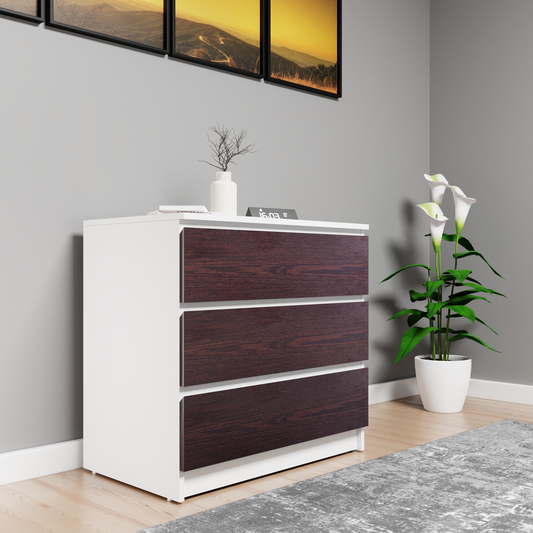 PARA | Chest of 3 Drawer, Frosty white, Dark Wenge | Suede Finish Drawer Units VIKI FURNITURE Frosty White & Dark Wenge  