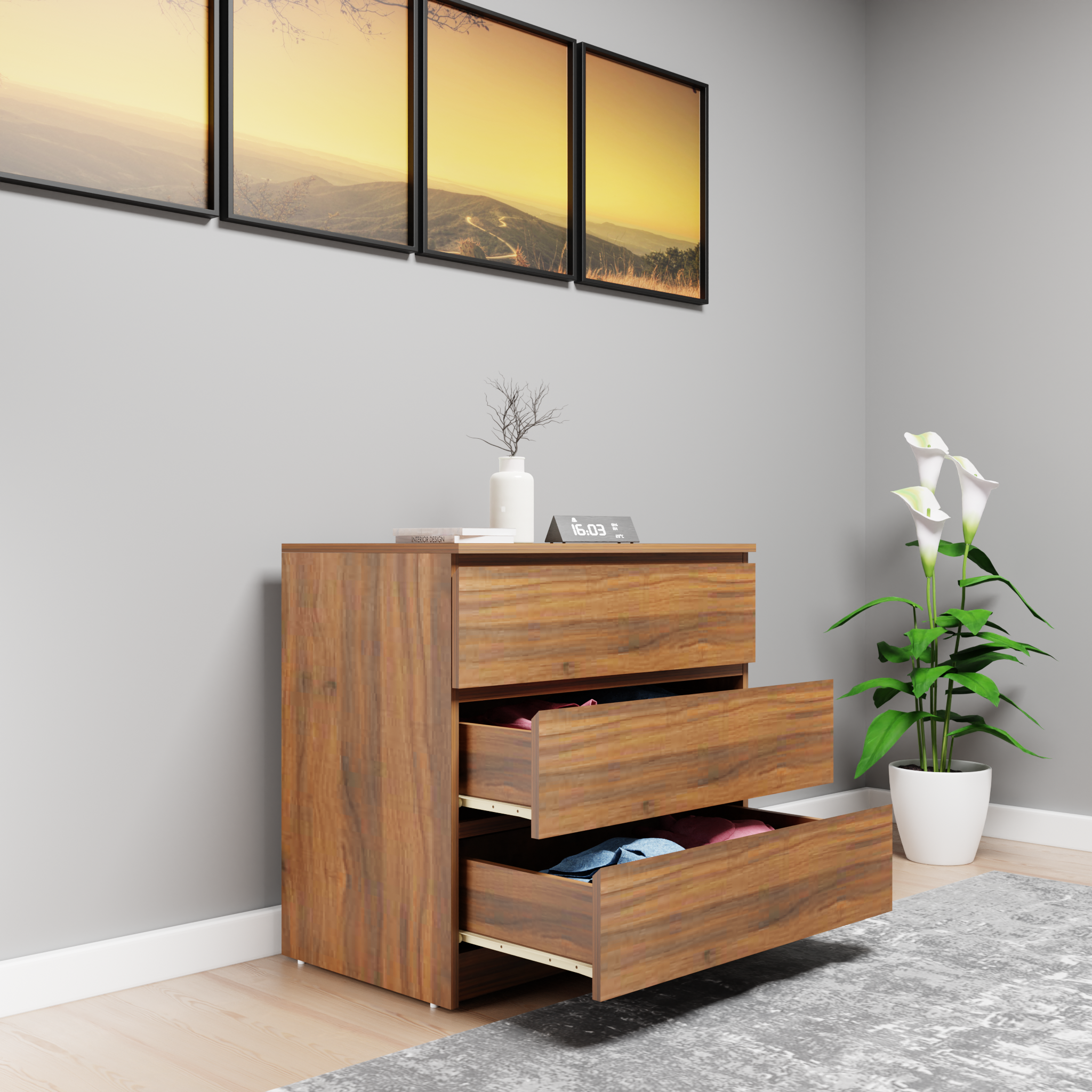 PARA | Chest of 3 Drawer | Suede Finish Drawer Units VIKI FURNITURE