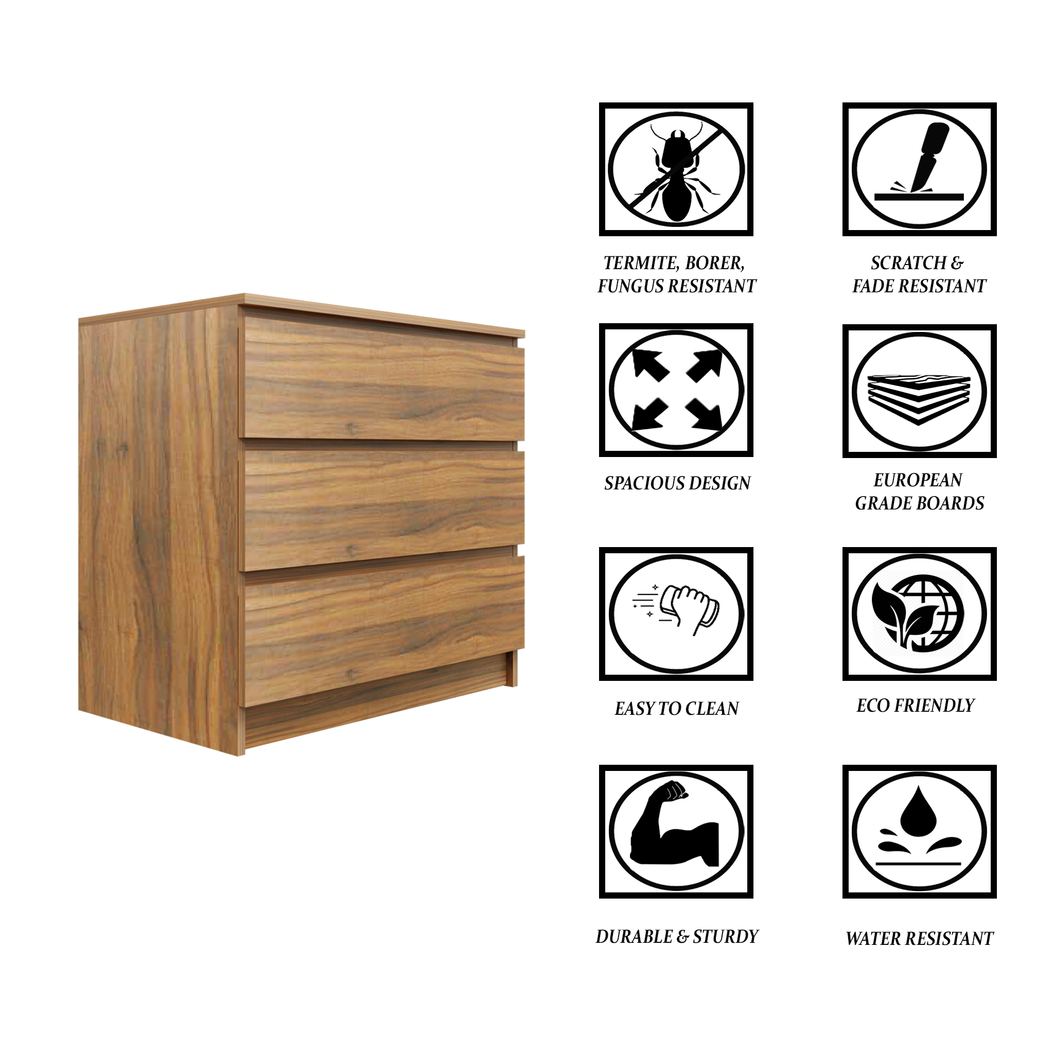 PARA | Chest of 3 Drawer | Suede Finish Drawer Units VIKI FURNITURE