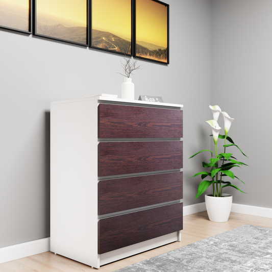 PARA | Chest of 4 Drawer, Frosty white, Dark Wenge | Suede Finish Drawer Units VIKI FURNITURE Frosty White & Dark Wenge  