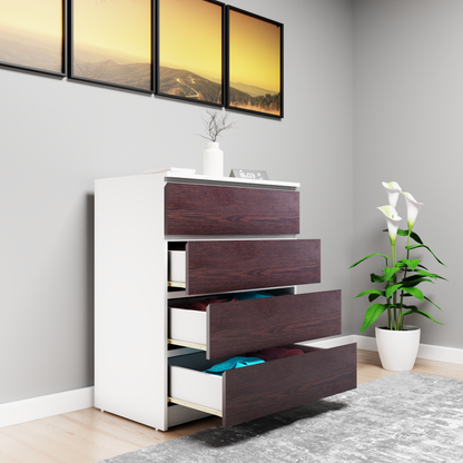 PARA | Chest of 4 Drawer, Frosty white, Dark Wenge | Suede Finish Drawer Units VIKI FURNITURE   