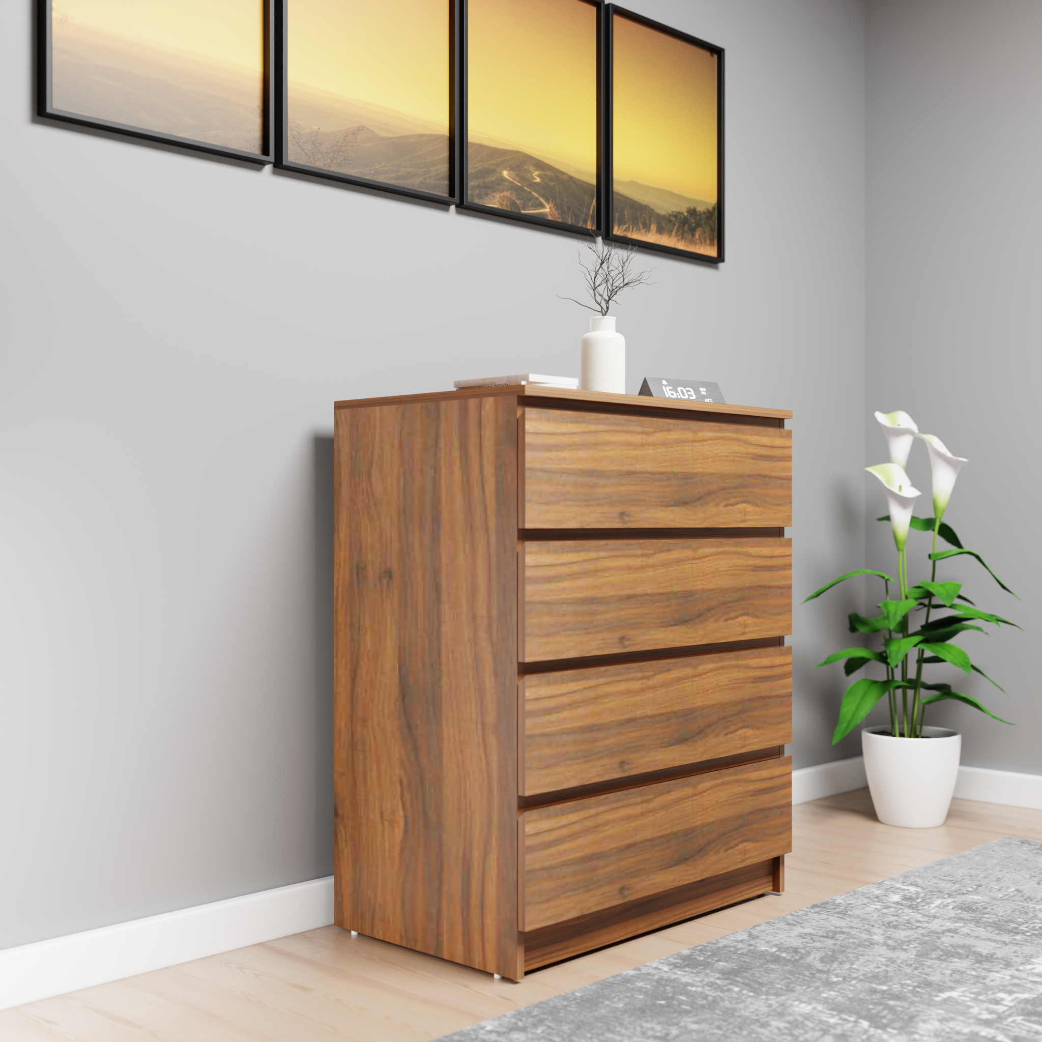 PARA | Chest of 4 Drawer | Suede Finish Drawer Units VIKI FURNITURE