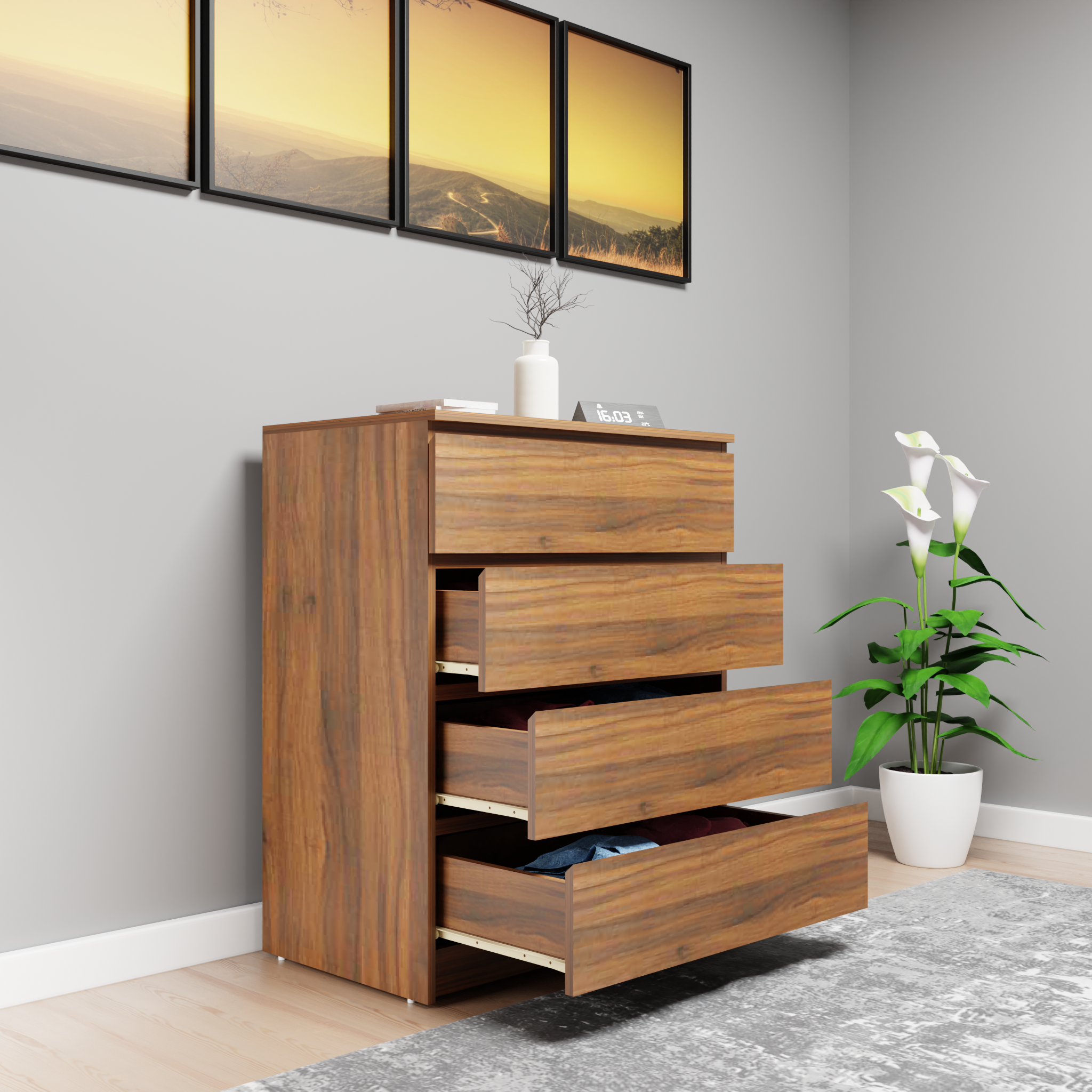 PARA | Chest of 4 Drawer | Suede Finish Drawer Units VIKI FURNITURE