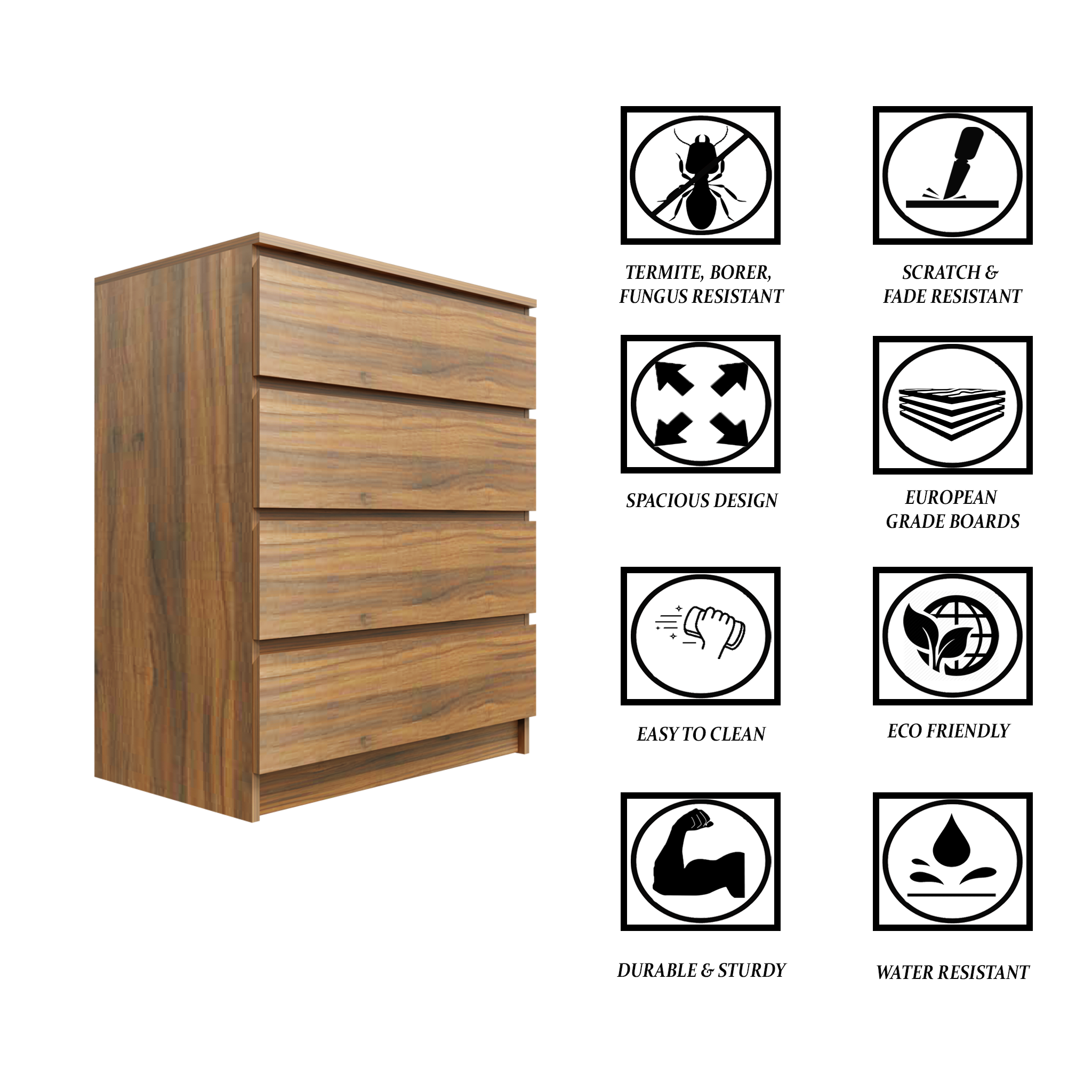 PARA | Chest of 4 Drawer | Suede Finish Drawer Units VIKI FURNITURE