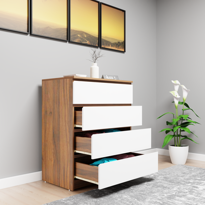 PARA | Chest of 4 Drawer, Brussel Walnut, Frosty white | Suede Finish Drawer Units VIKI FURNITURE   