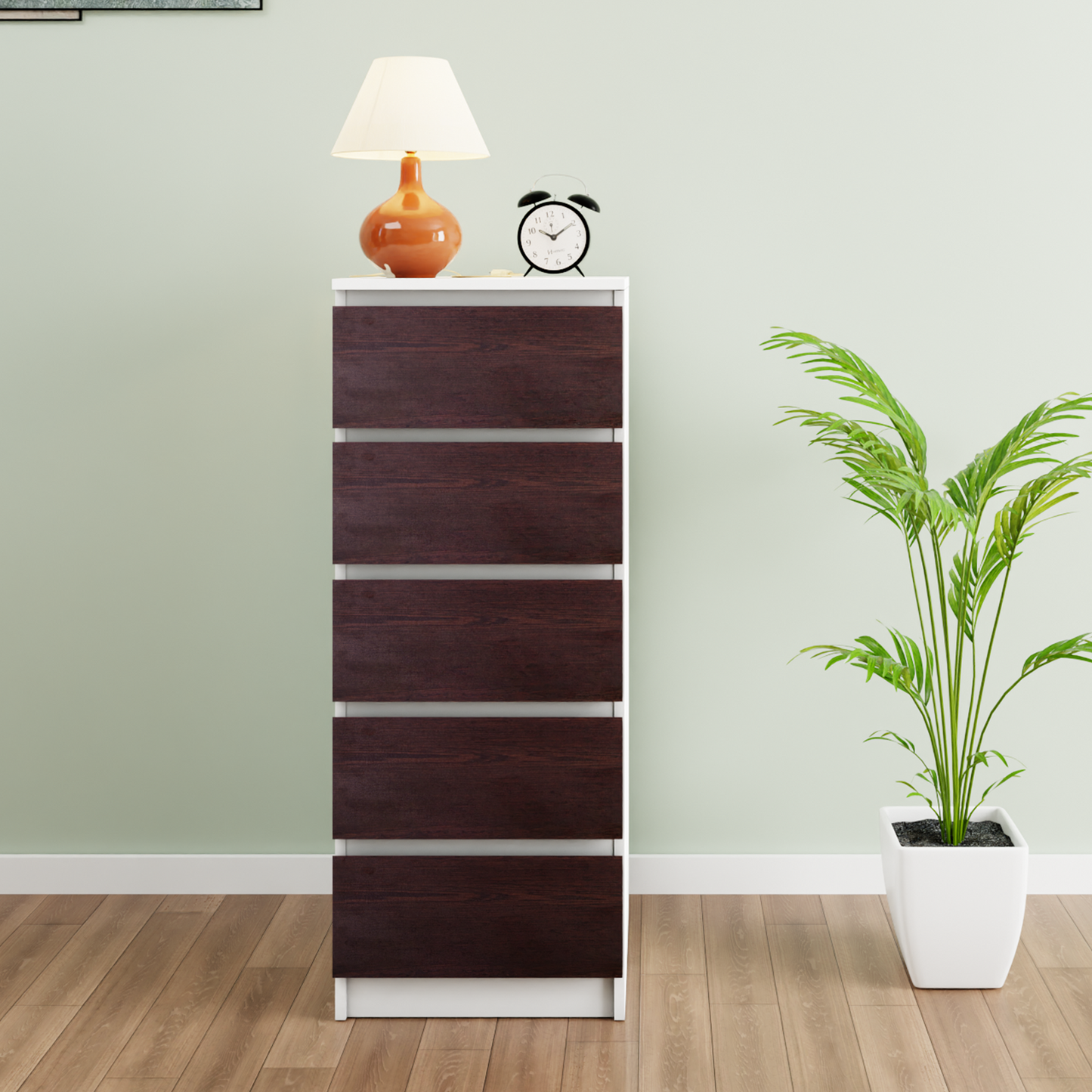 PARA | Chest of 5 Drawer, Frosty white, Dark Wenge | Suede Finish Drawer Units VIKI FURNITURE   