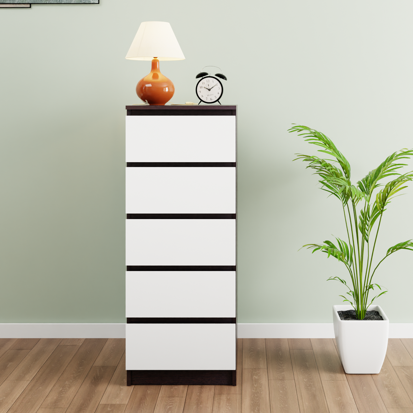 PARA | Chest of 5 Drawer, Dark Wenge, Frosty White | Suede Finish Drawer Units VIKI FURNITURE   