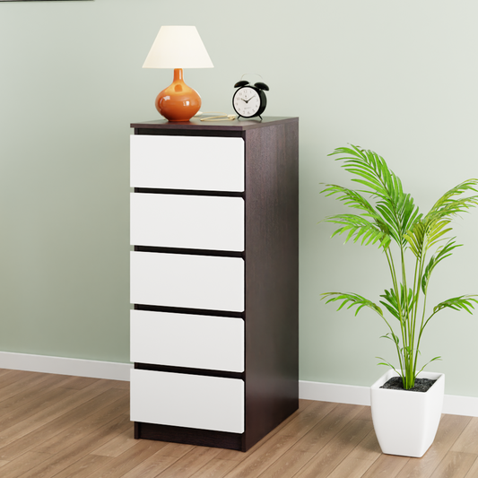 PARA | Chest of 5 Drawer, Dark Wenge, Frosty White | Suede Finish Drawer Units VIKI FURNITURE Dark Wenge & Frosty White  