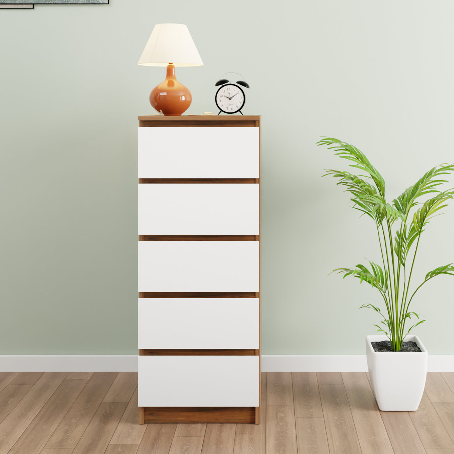 PARA | Chest of 5 Drawer, Brussel Walnut, Frosty white | Suede Finish Drawer Units VIKI FURNITURE   