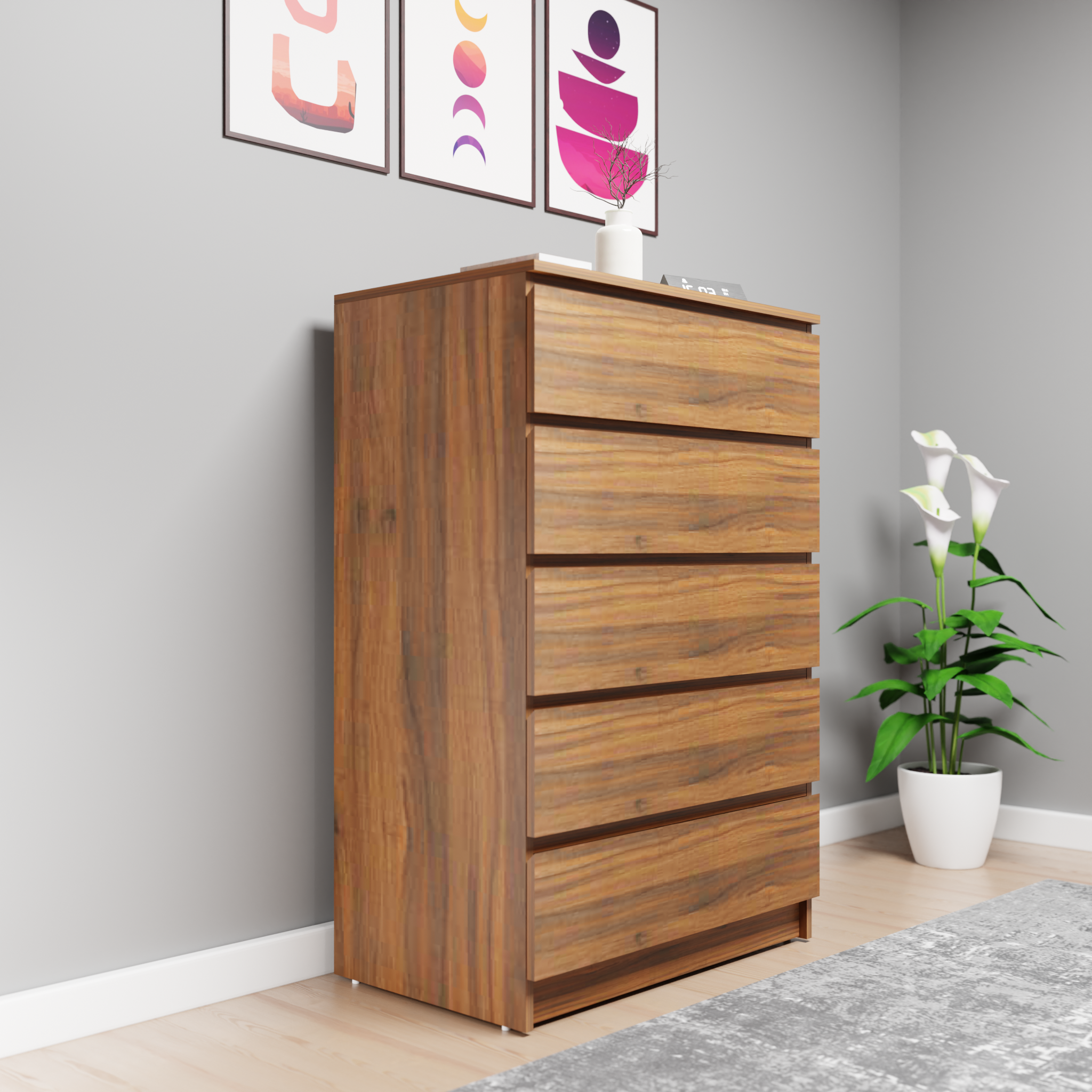 PARA | Chest of 5 Drawer | Suede Finish Drawer Units VIKI FURNITURE