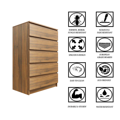 PARA | Chest of 5 Drawer, Frosty white, Dark Wenge and Brussel Walnut | Suede Finish Drawer Units VIKI FURNITURE   