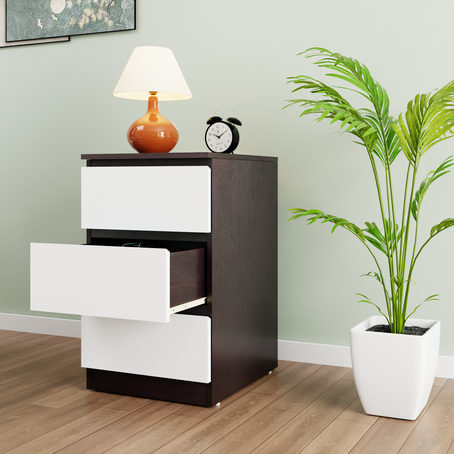 PARA | Chest of 3 Drawer, Dark Wenge, Frosty White | Suede Finish Drawer Units VIKI FURNITURE   
