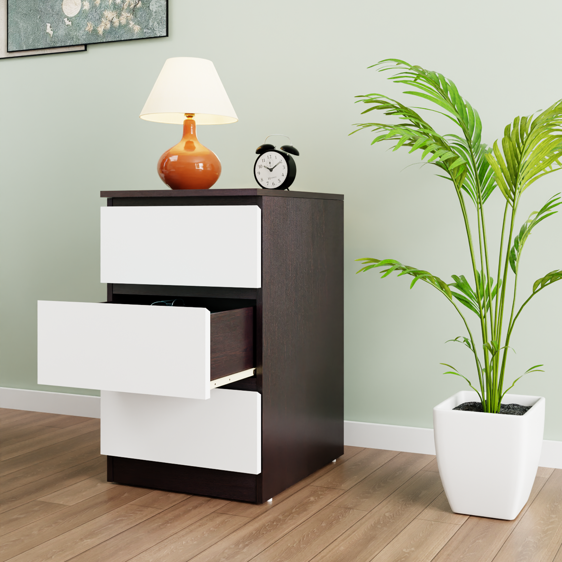PARA | Chest of 3 Drawer, Dark Wenge, Frosty White | Suede Finish Drawer Units VIKI FURNITURE   