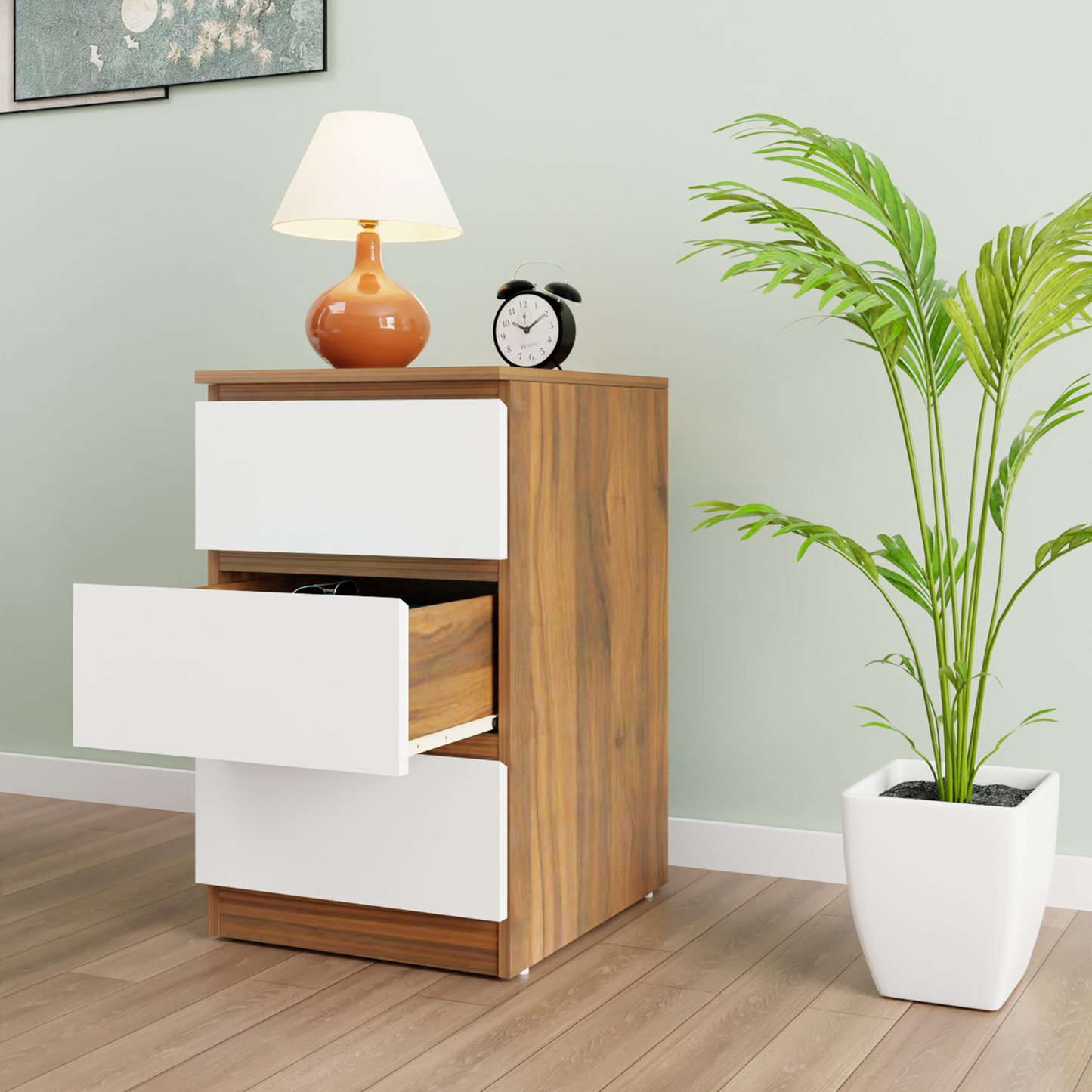 PARA | Chest of 3 Drawer, Brussel Walnut, Frosty white | Suede Finish Drawer Units VIKI FURNITURE   