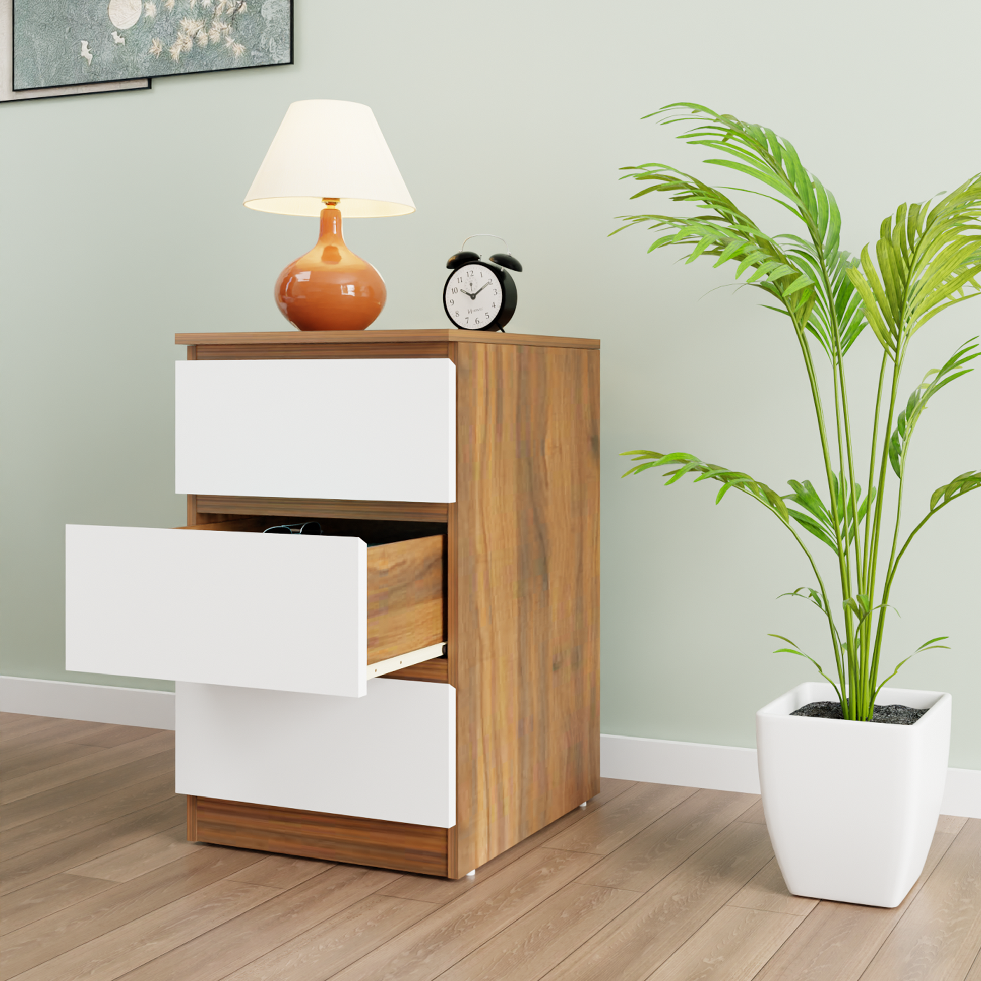 PARA | Chest of 3 Drawer, Brussel Walnut, Frosty white | Suede Finish Drawer Units VIKI FURNITURE   