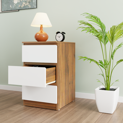 PARA | Chest of 3 Drawer, Brussel Walnut, Frosty white | Suede Finish Drawer Units VIKI FURNITURE   