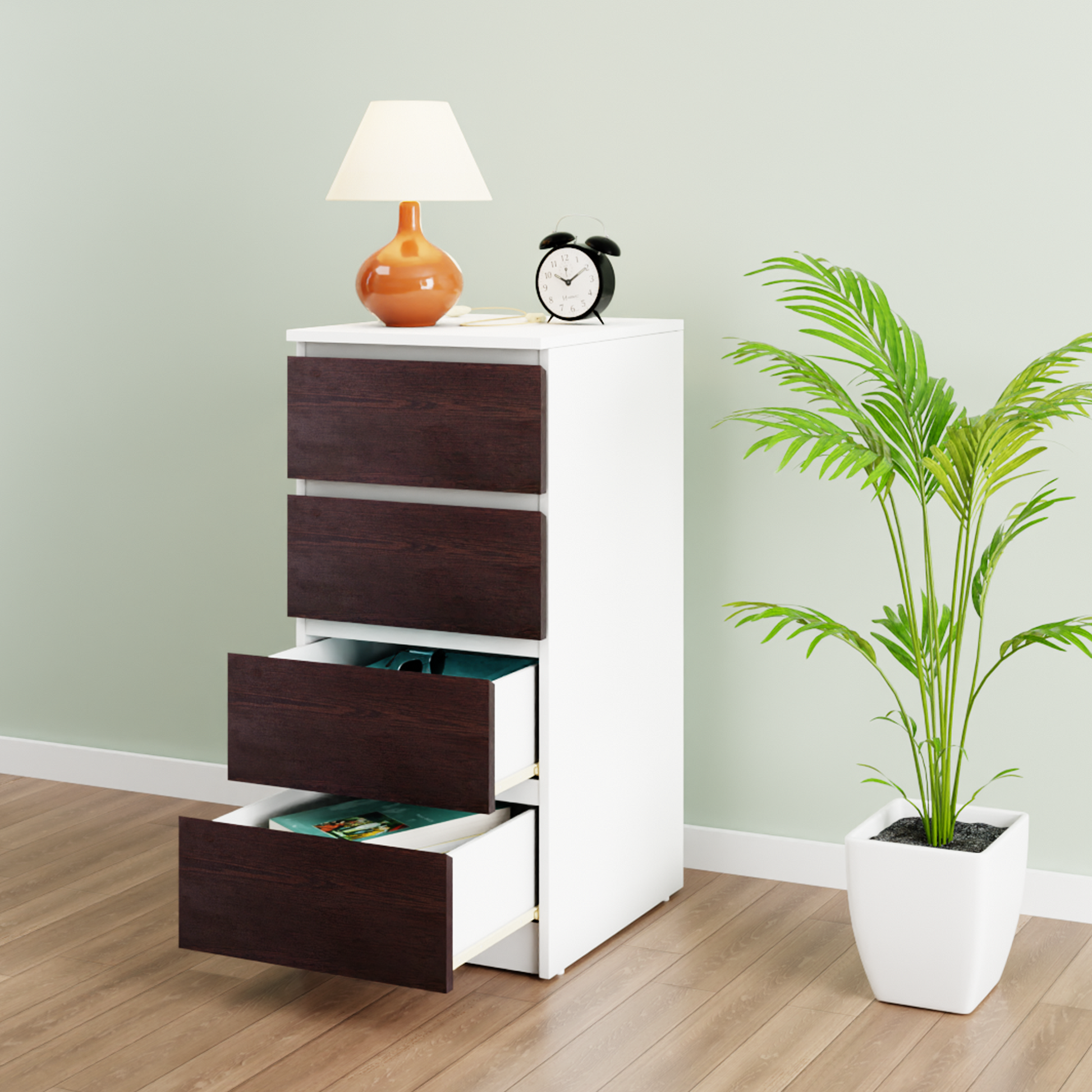 PARA | Chest of 4 Drawer, Frosty white, Dark Wenge | Suede Finish Drawer Units VIKI FURNITURE   