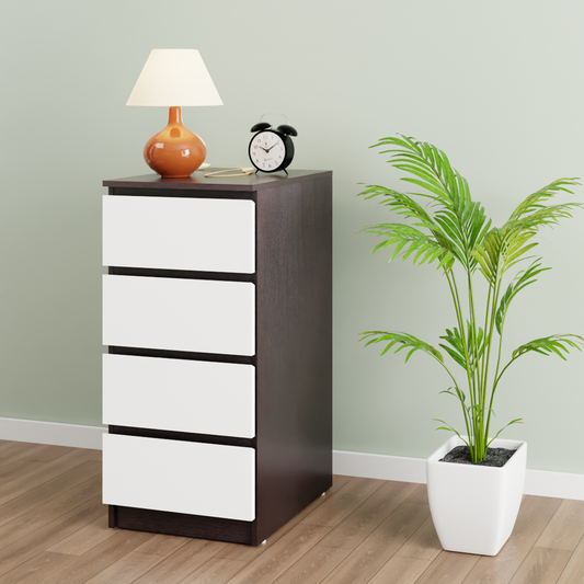 PARA | Chest of 4 Drawer, Dark Wenge, Frosty White | Suede Finish Drawer Units VIKI FURNITURE Dark Wenge & Frosty White  