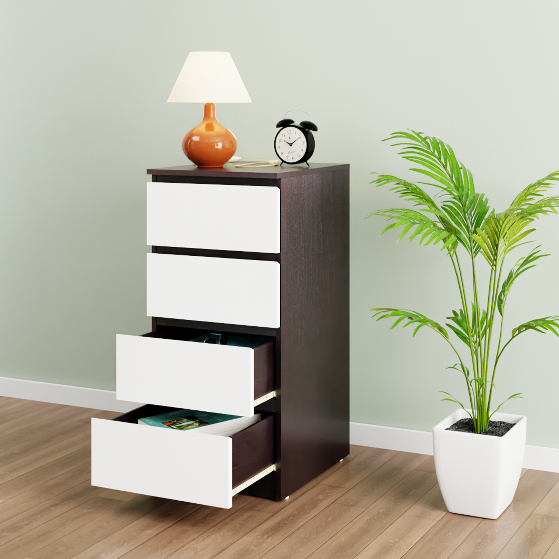 PARA | Chest of 4 Drawer, Dark Wenge, Frosty White | Suede Finish Drawer Units VIKI FURNITURE   