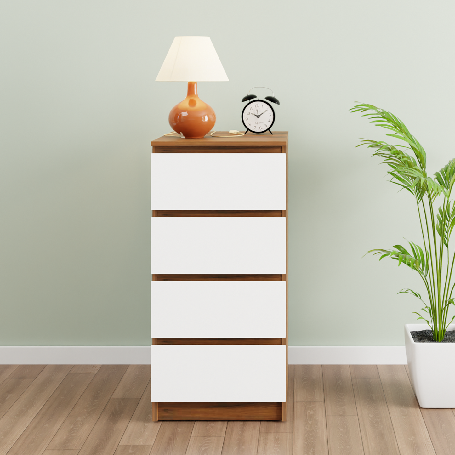 PARA | Chest of 4 Drawer, Brussel Walnut, Frosty white | Suede Finish Drawer Units VIKI FURNITURE   