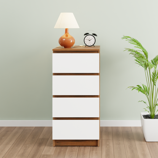 PARA | Chest of 4 Drawer, Brussel Walnut, Frosty white | Suede Finish Drawer Units VIKI FURNITURE   