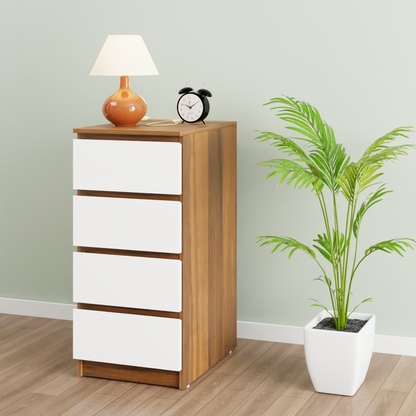 PARA | Chest of 4 Drawer, Brussel Walnut, Frosty white | Suede Finish Drawer Units VIKI FURNITURE Brussel Walnut & Frosty White  