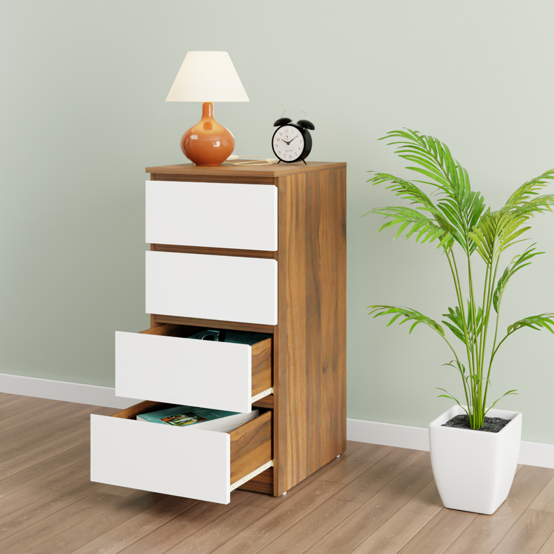 PARA | Chest of 4 Drawer, Brussel Walnut, Frosty white | Suede Finish Drawer Units VIKI FURNITURE   