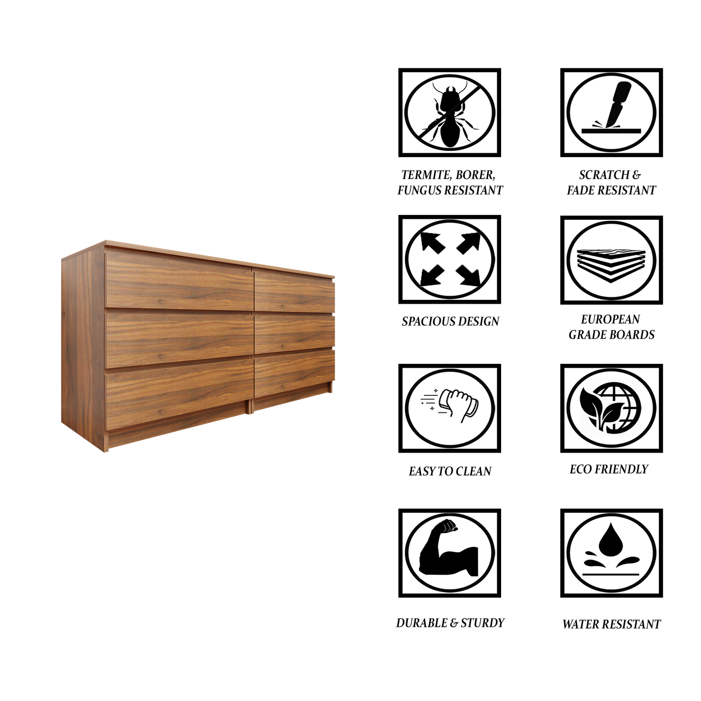 PARA | Chest of 6 Drawer, Frosty white, Dark Wenge and Brussel Walnut | Suede Finish Drawer Units VIKI FURNITURE   